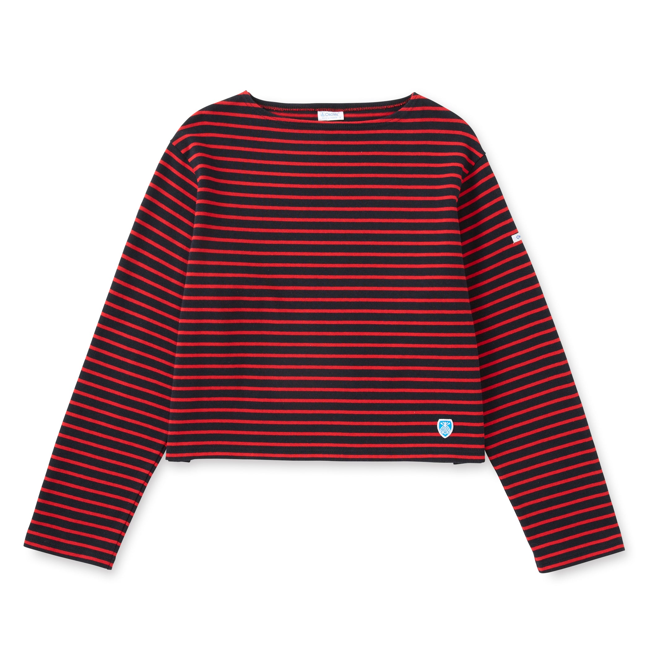 Women's Cotton Lourd Cropped Basque Shirt Narrow Stripe