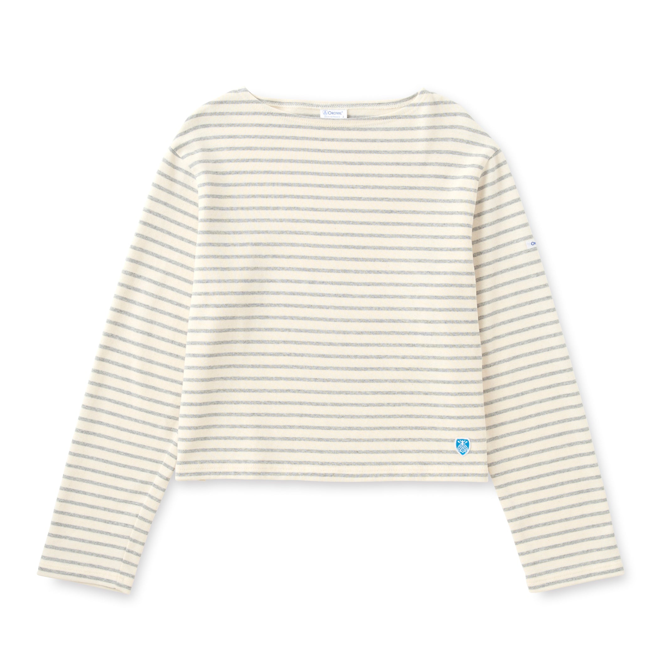 Women's Cotton Lourd Cropped Basque Shirt Narrow Stripe