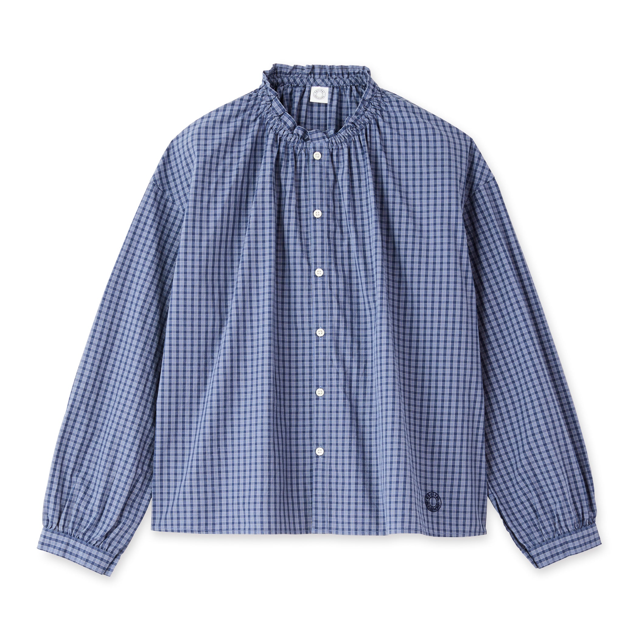 Women's Mini Check Mug Washer Gathered Shirt