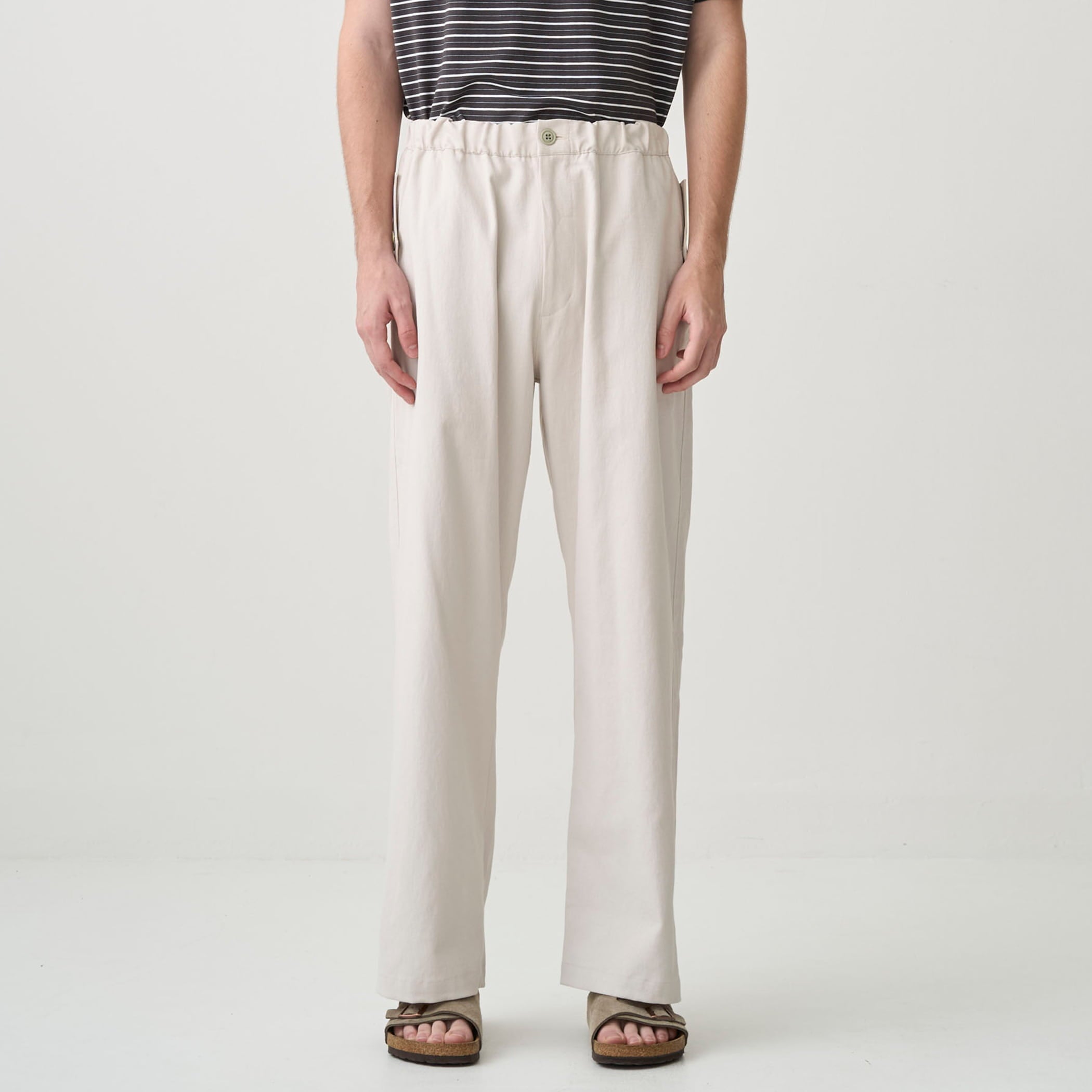 Men's Polyester Cotton-Linen Oxford Flap Pocket Wide Pants