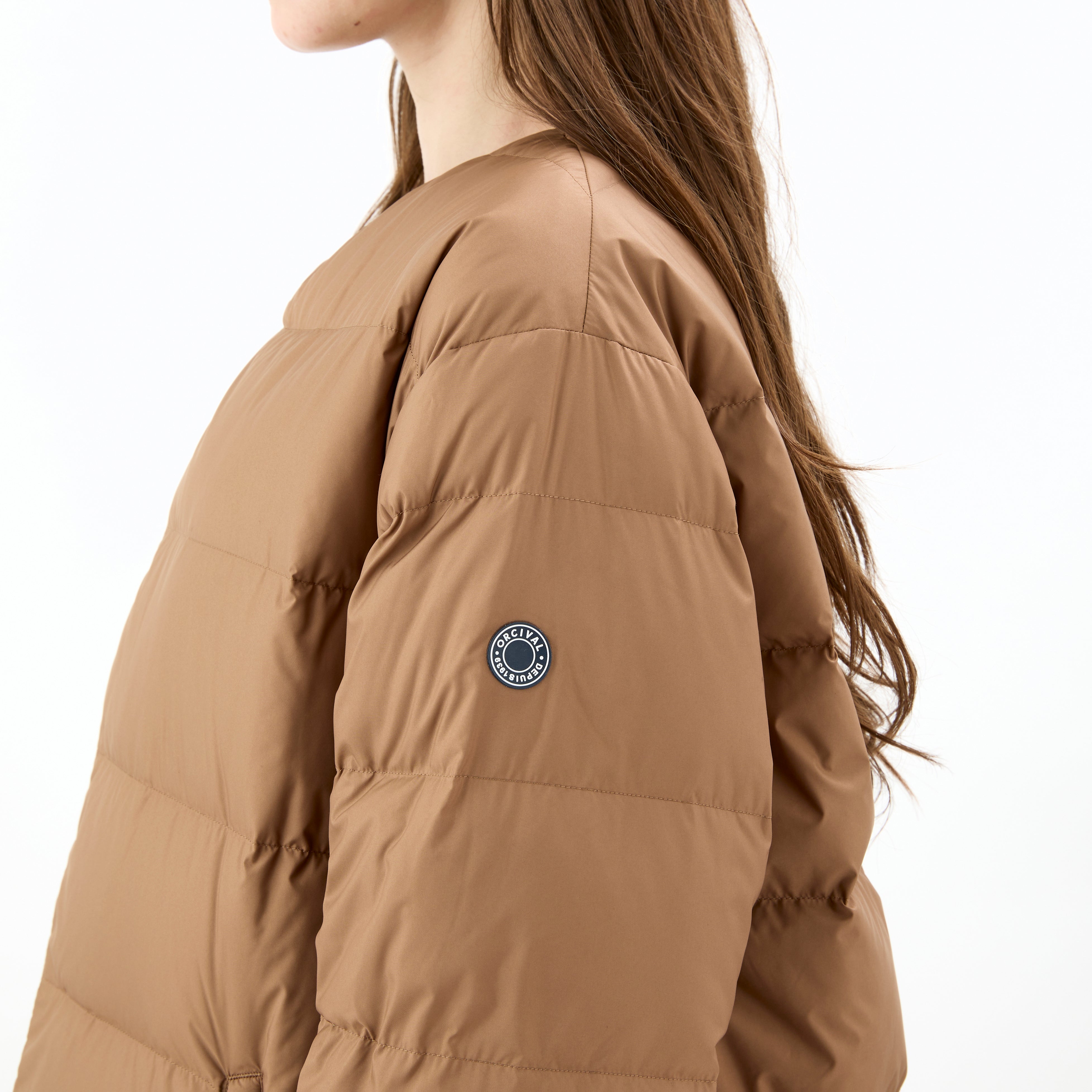Women's Polyester Taffeta Round Neck Long Coat