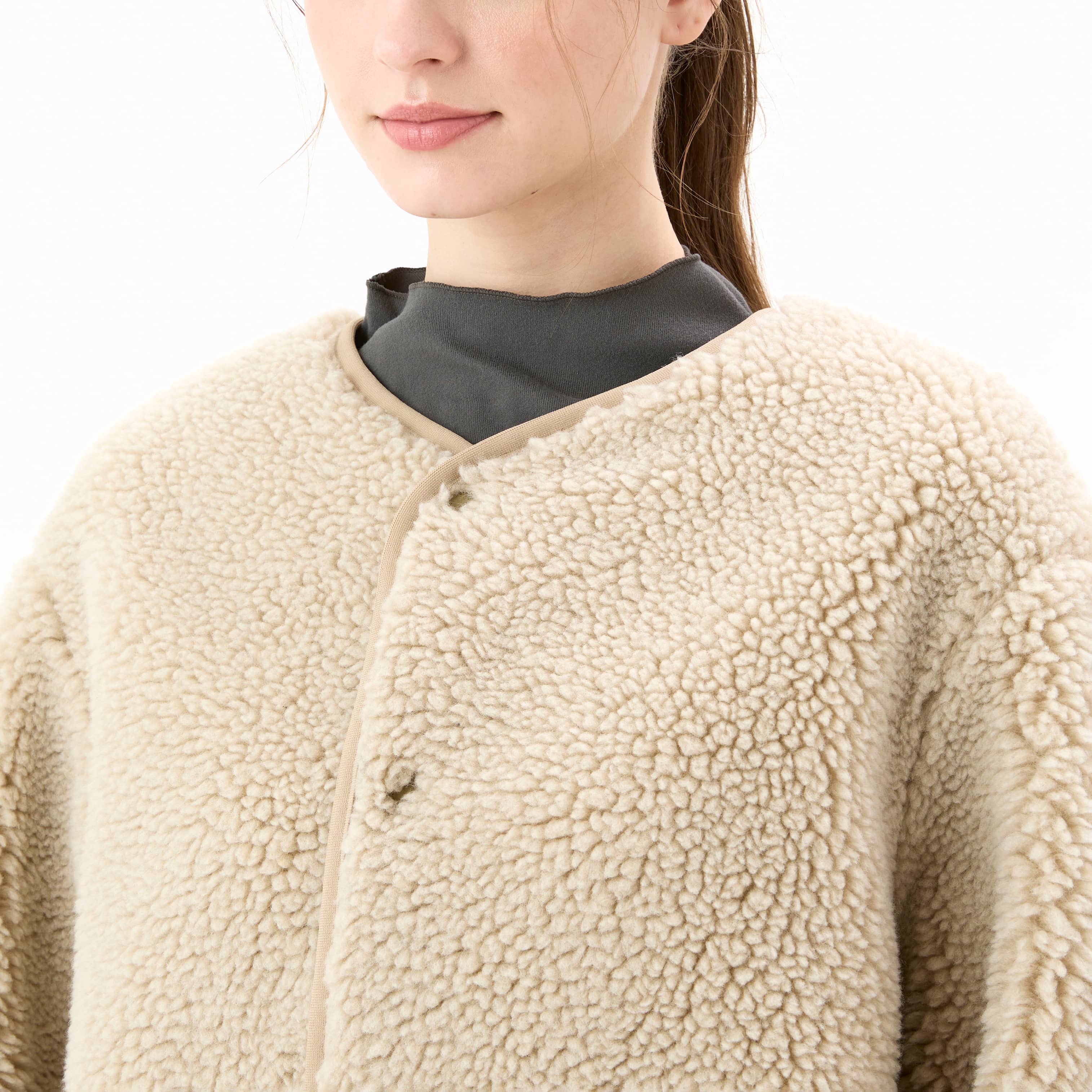 Women's Boa Fleece Collarless Blouson