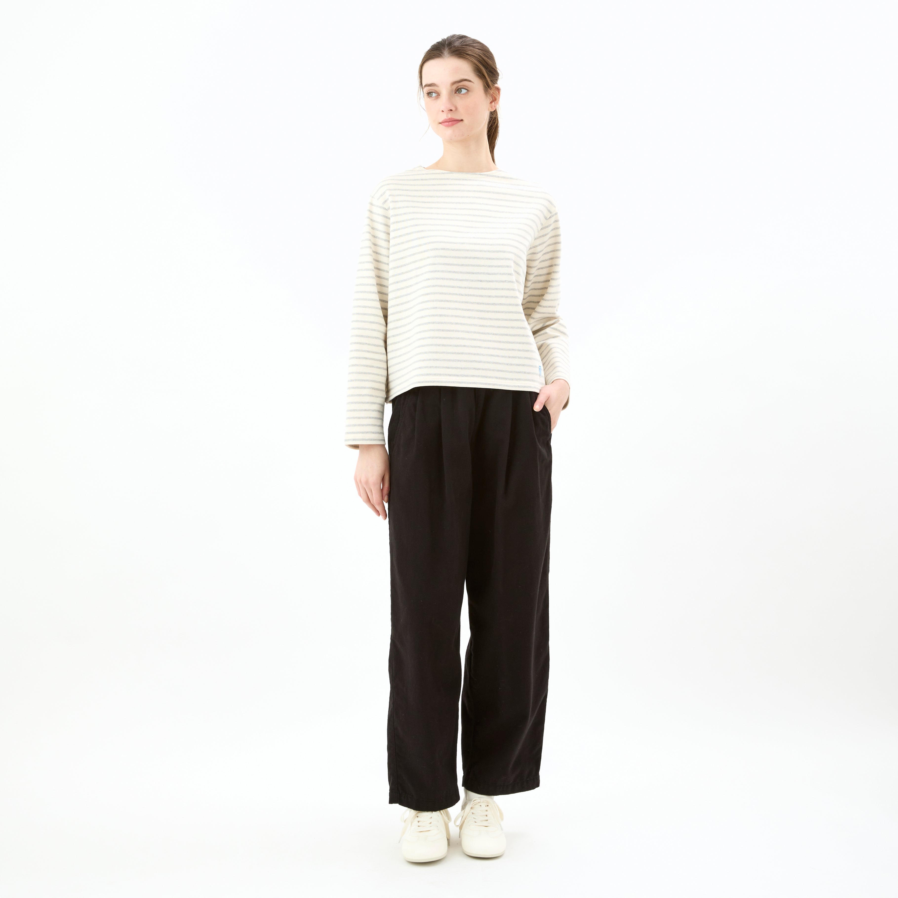 Women's Cotton Lourd Wide Basque Shirt Narrow Stripe