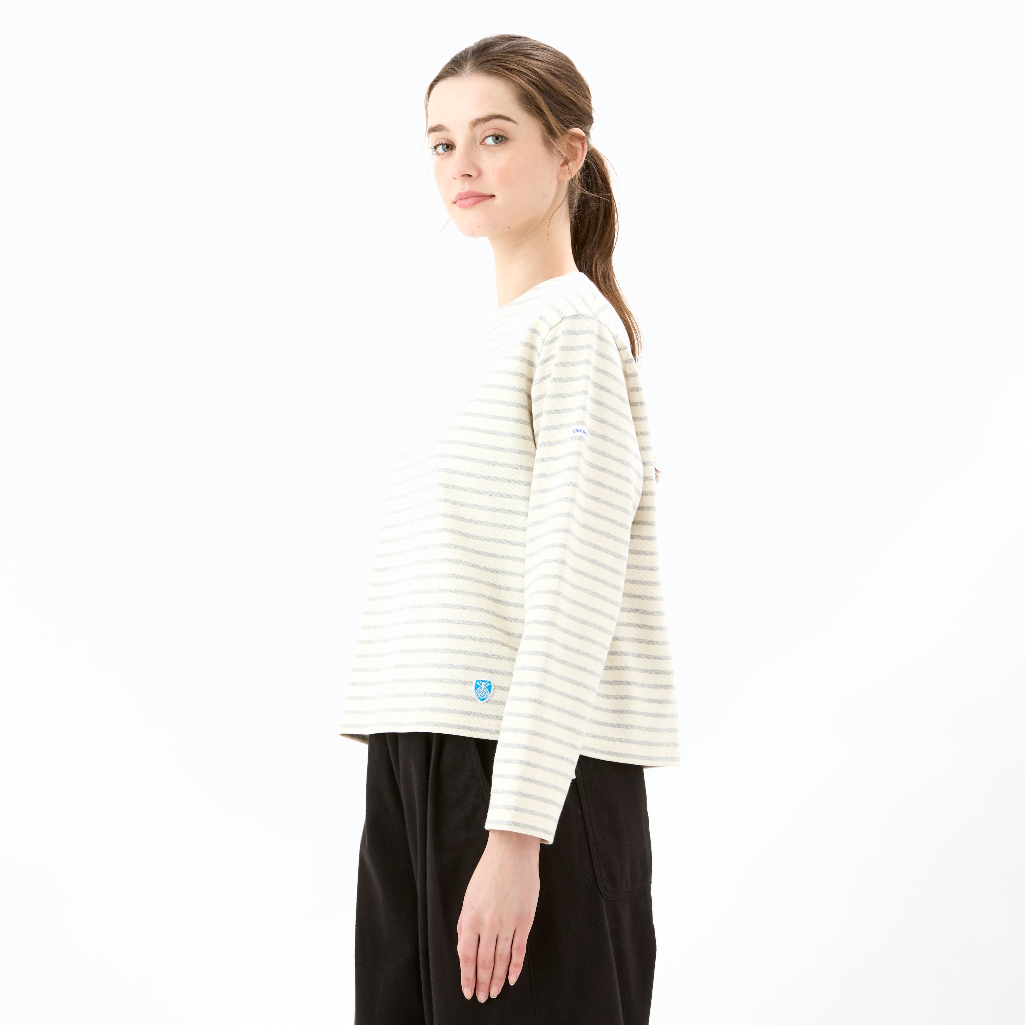 Women's Cotton Lourd Wide Basque Shirt Narrow Stripe