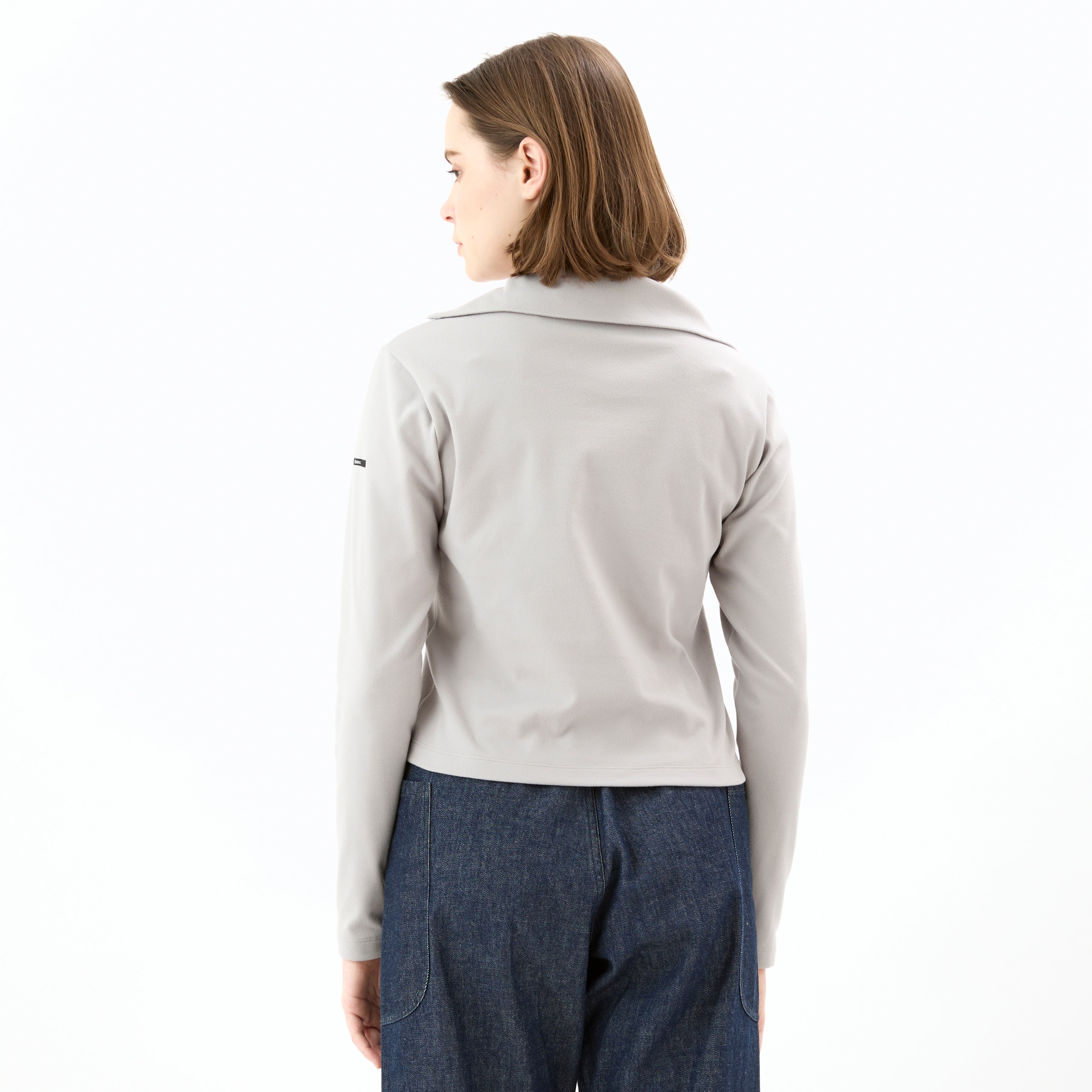 Women's Polyester Brushed Stretch Rib Half Zip Knit