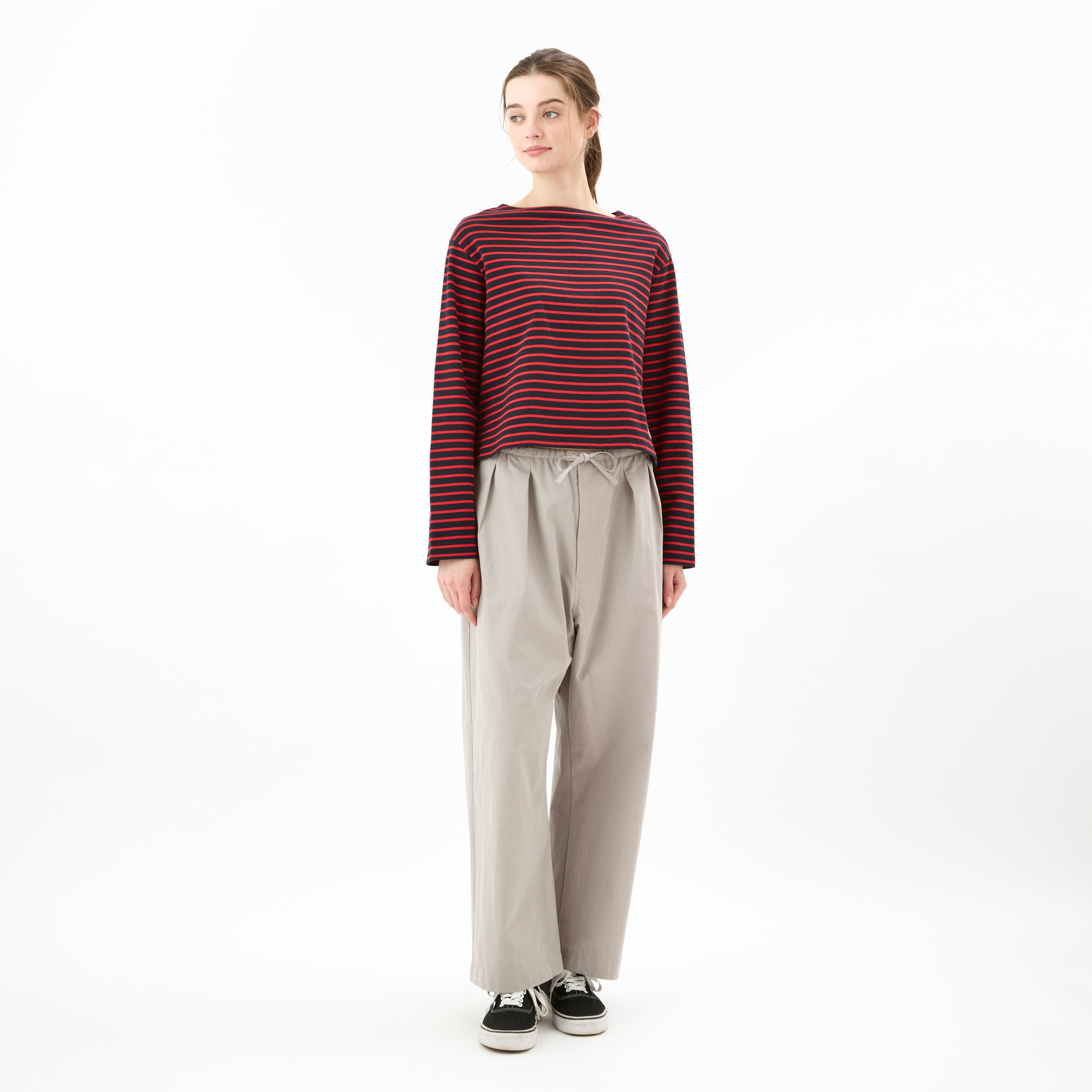 Women's Cotton Lourd Cropped Basque Shirt Narrow Stripe