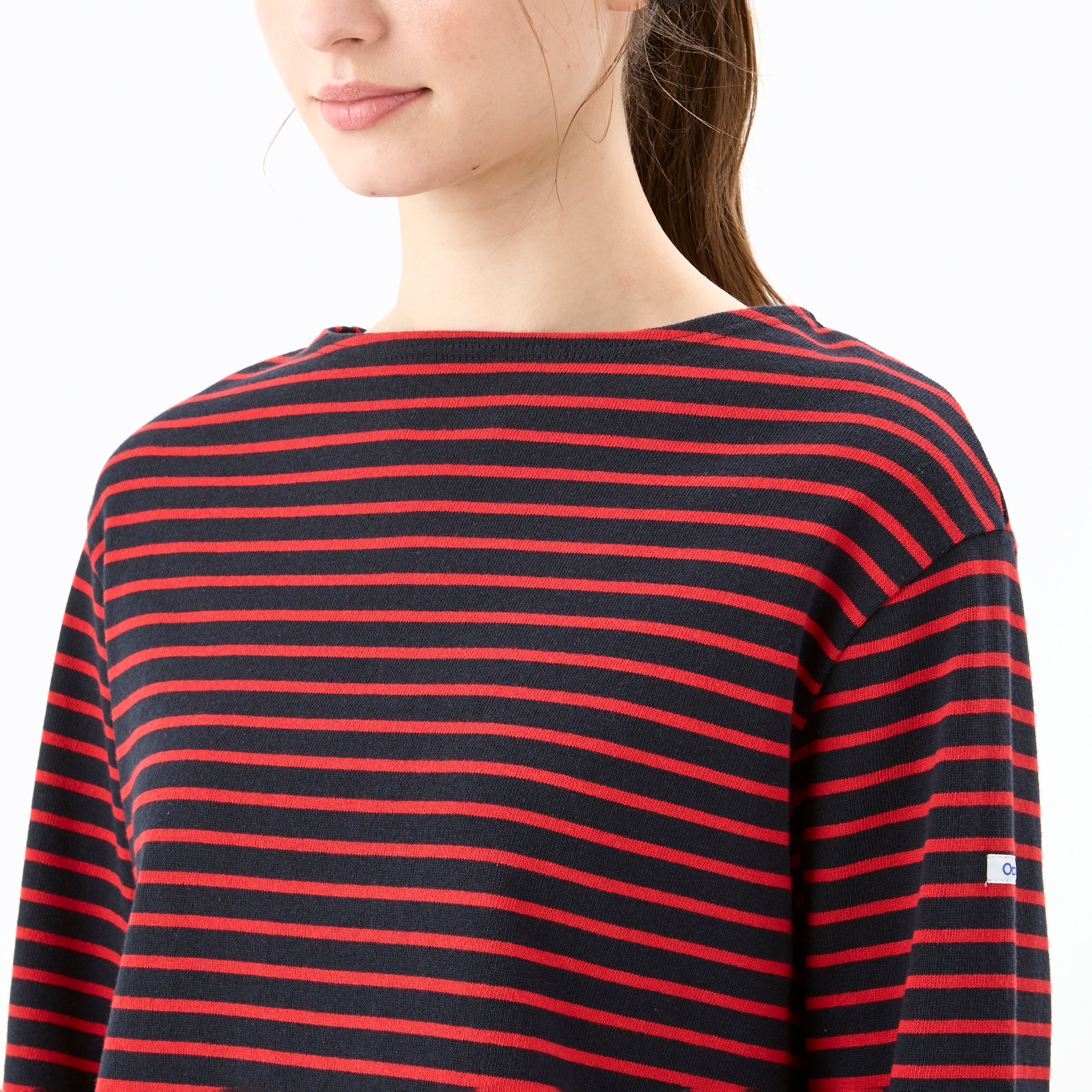 Women's Cotton Lourd Cropped Basque Shirt Narrow Stripe
