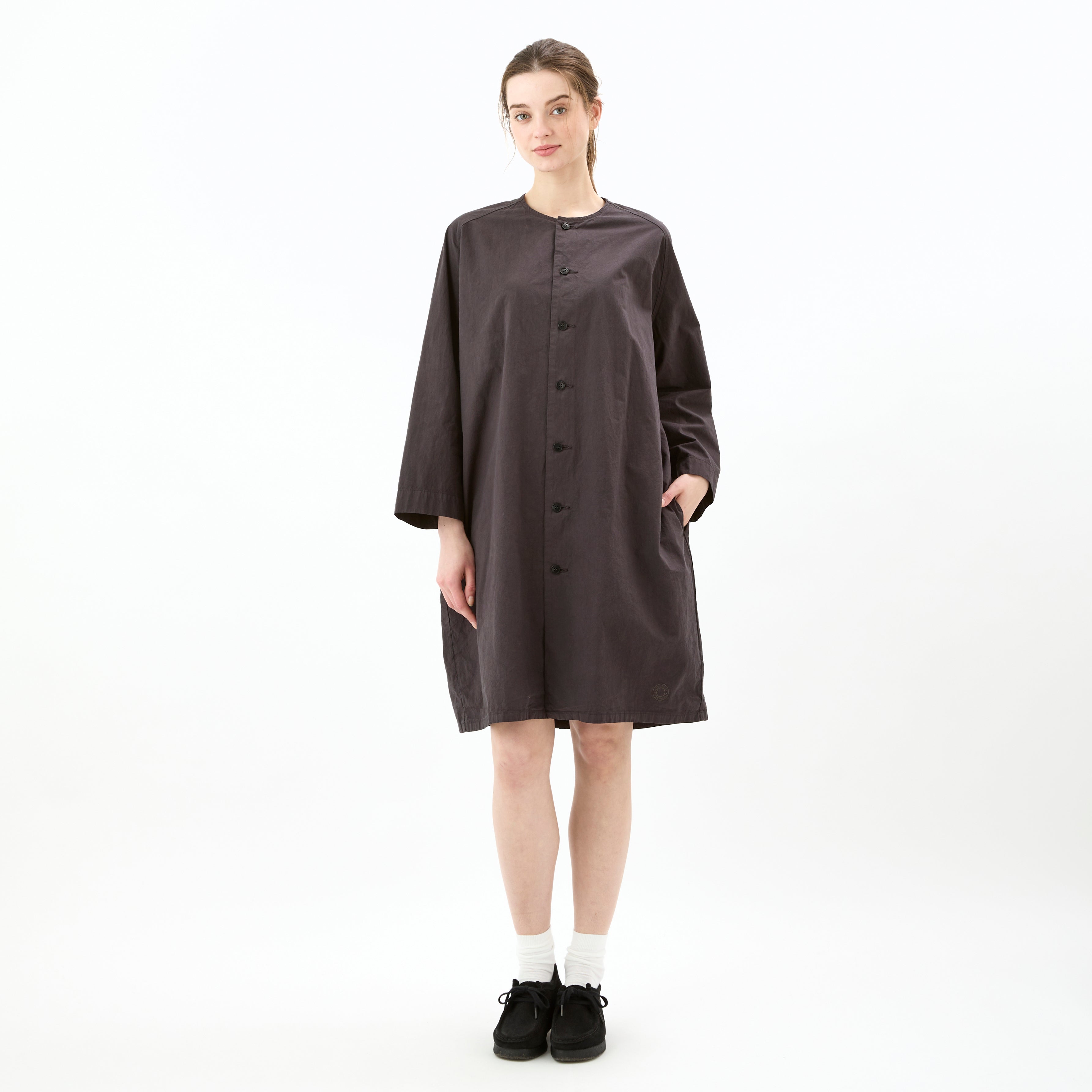 Women's Garment Dye Poplin Raglan Collarless Dress