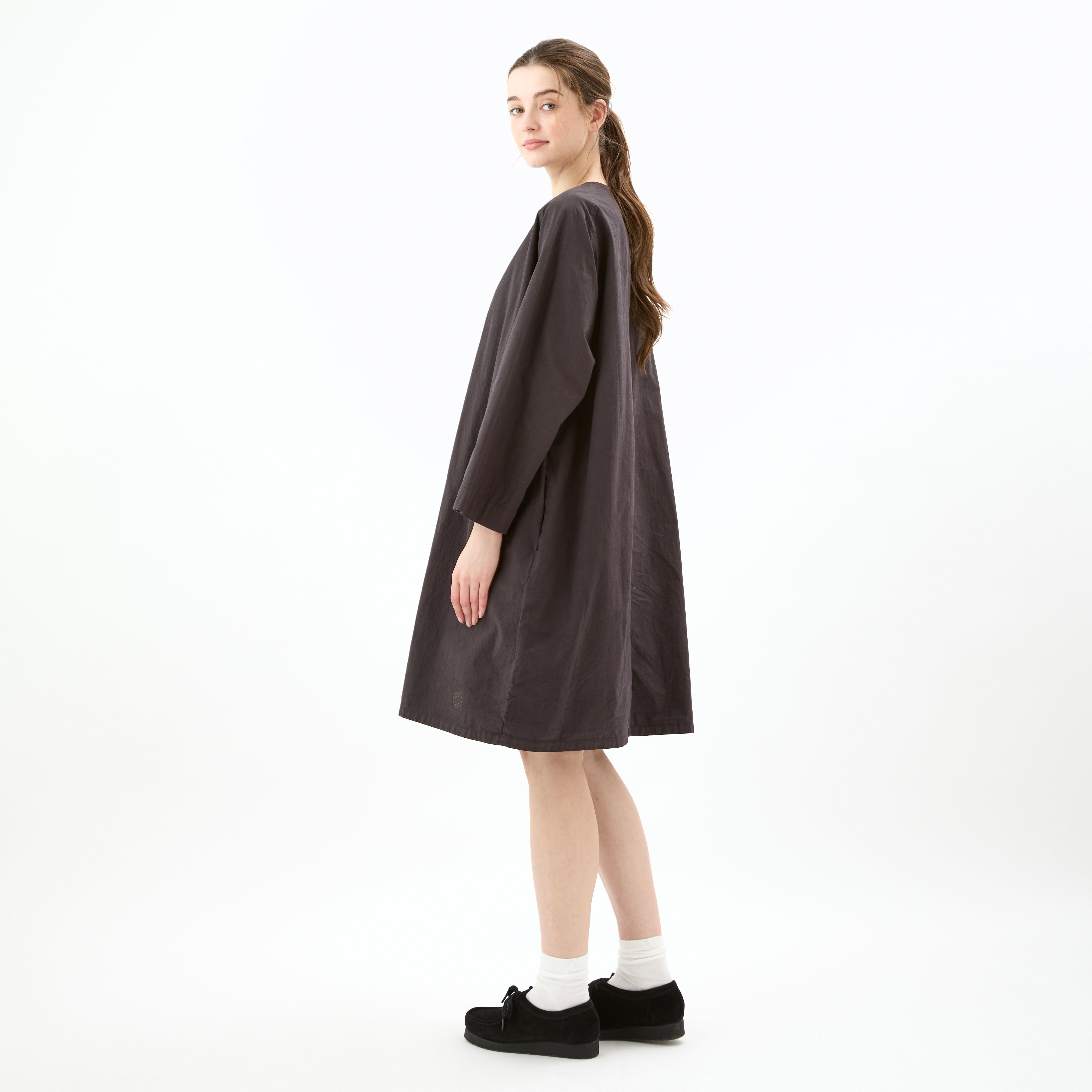Women's Garment Dye Poplin Raglan Collarless Dress