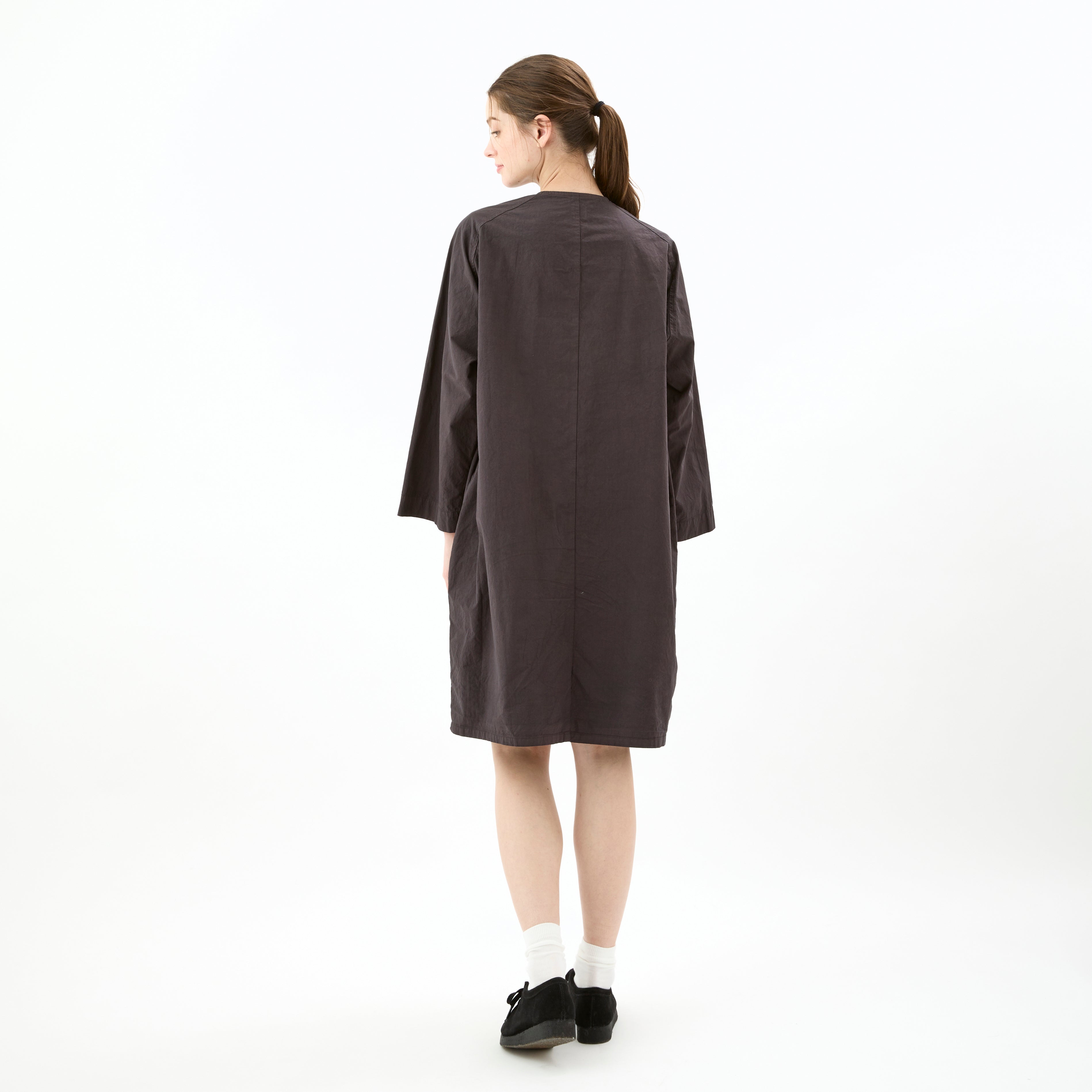 Women's Garment Dye Poplin Raglan Collarless Dress