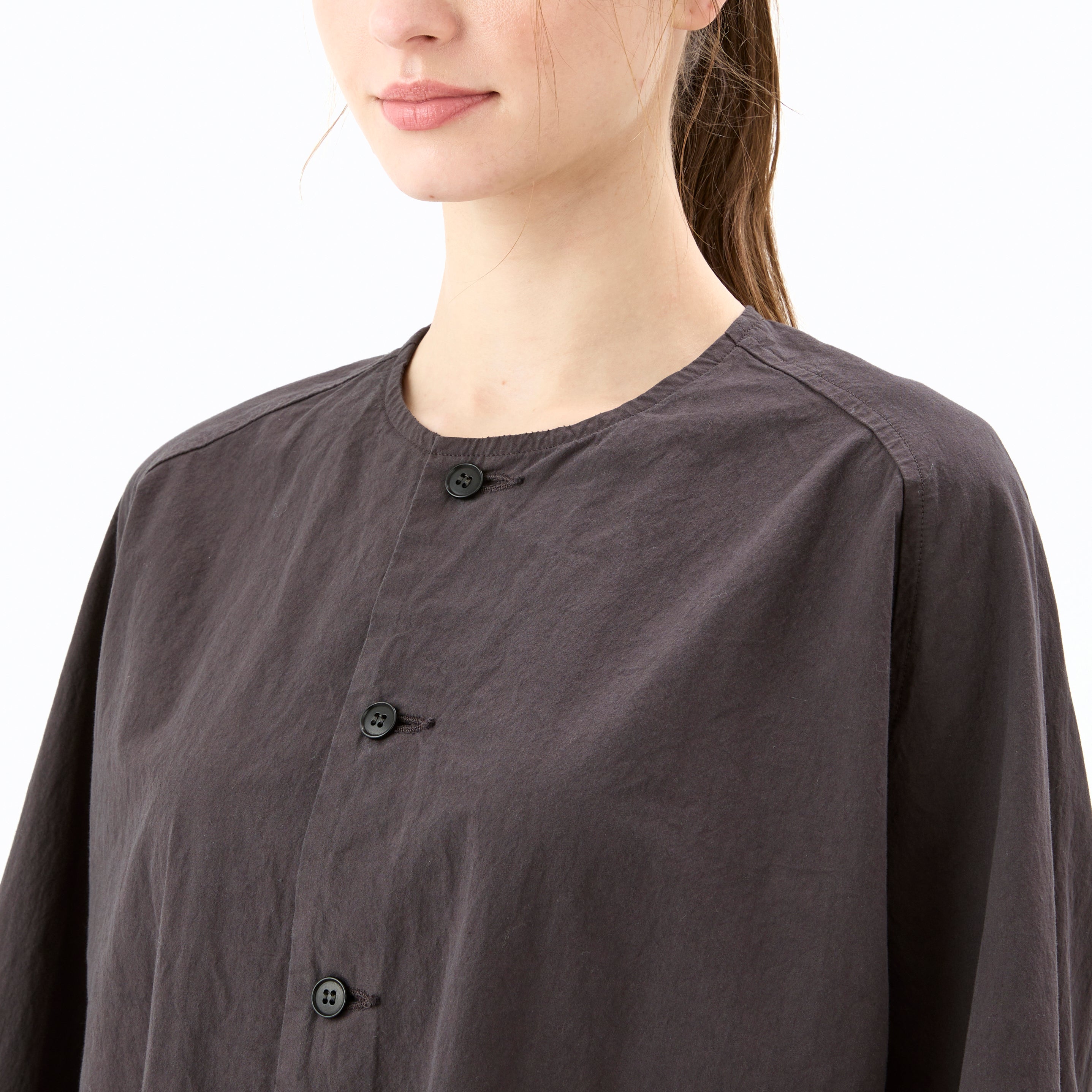 Women's Garment Dye Poplin Raglan Collarless Dress