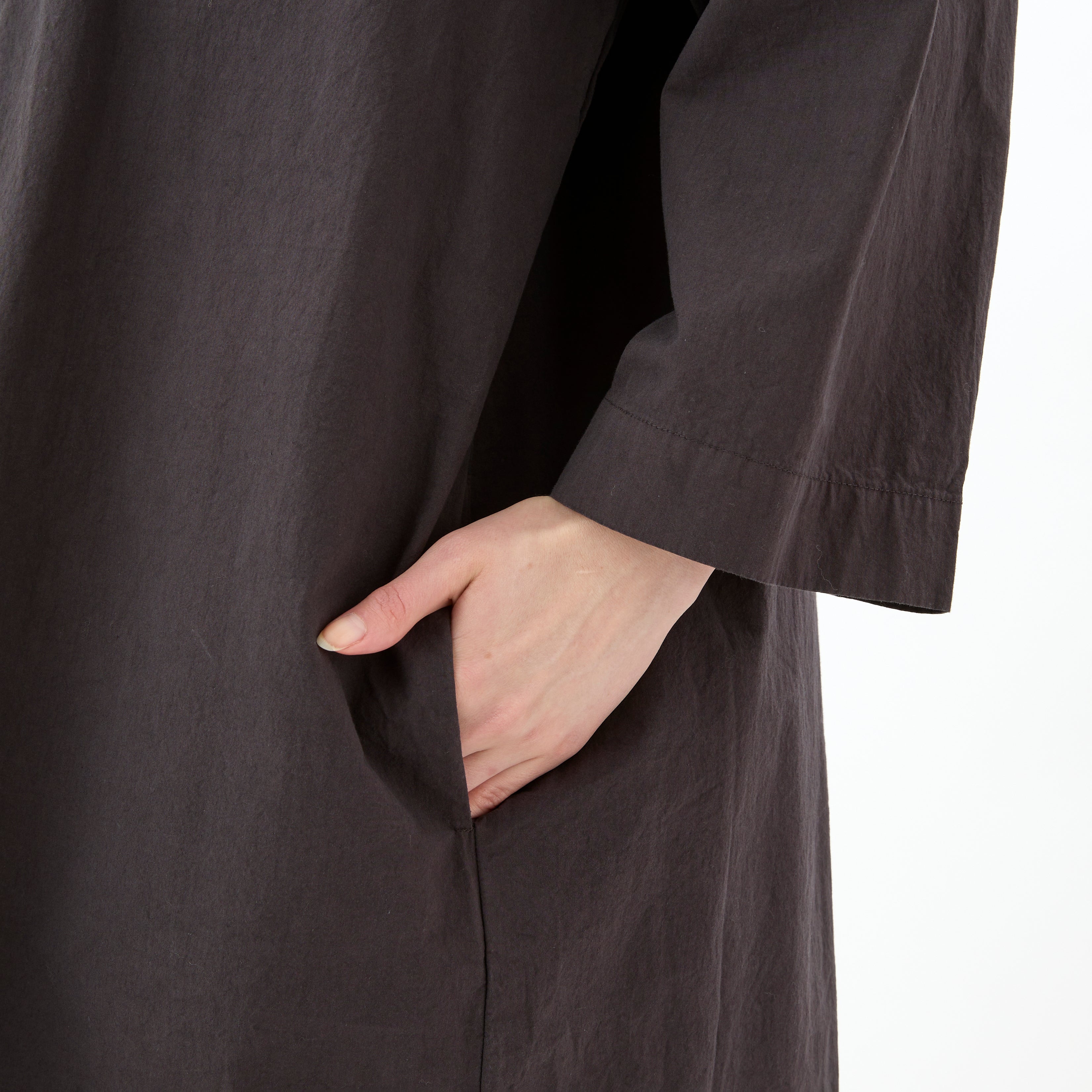 Women's Garment Dye Poplin Raglan Collarless Dress