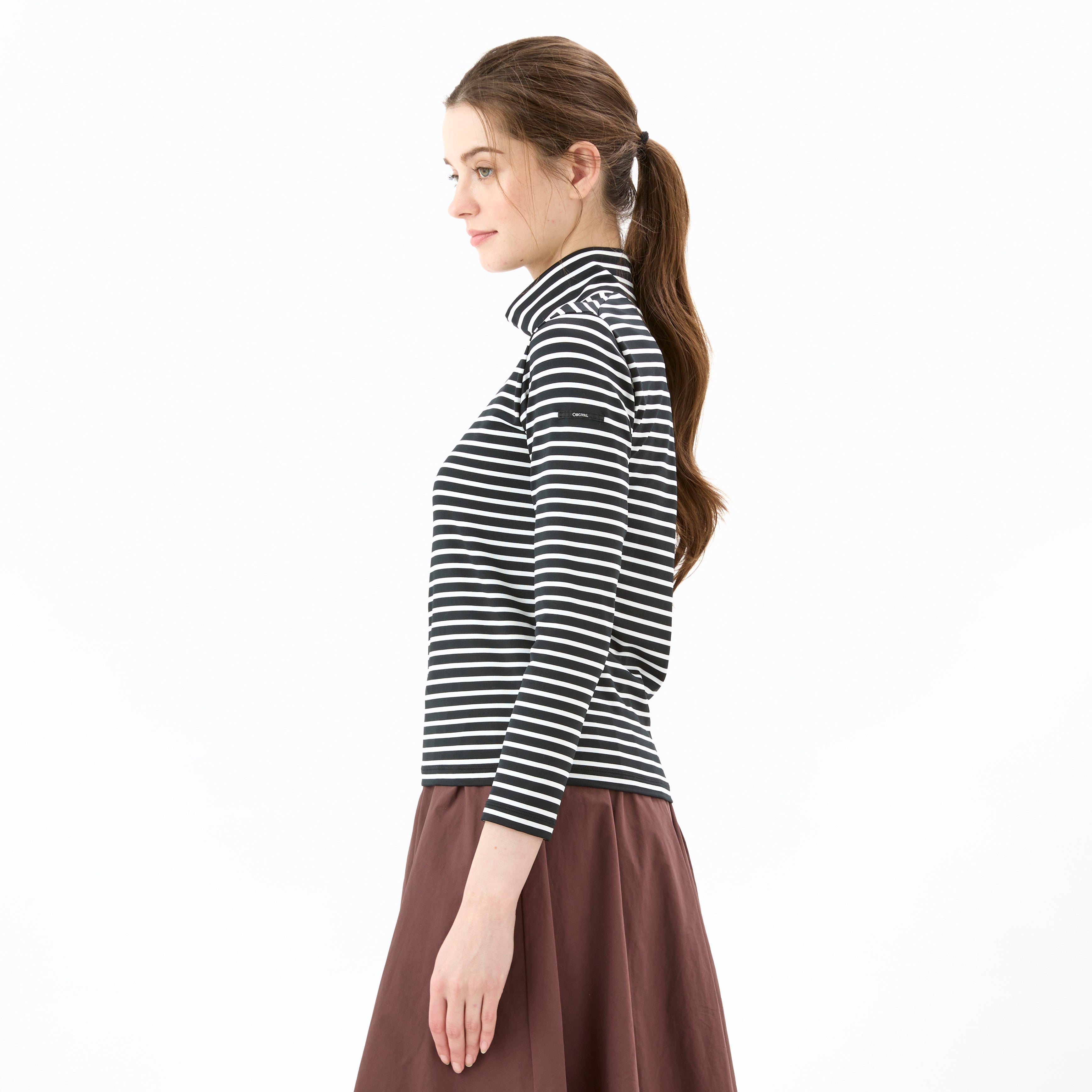 Women's Polyester Stand Neck Long Sleeve Pullover