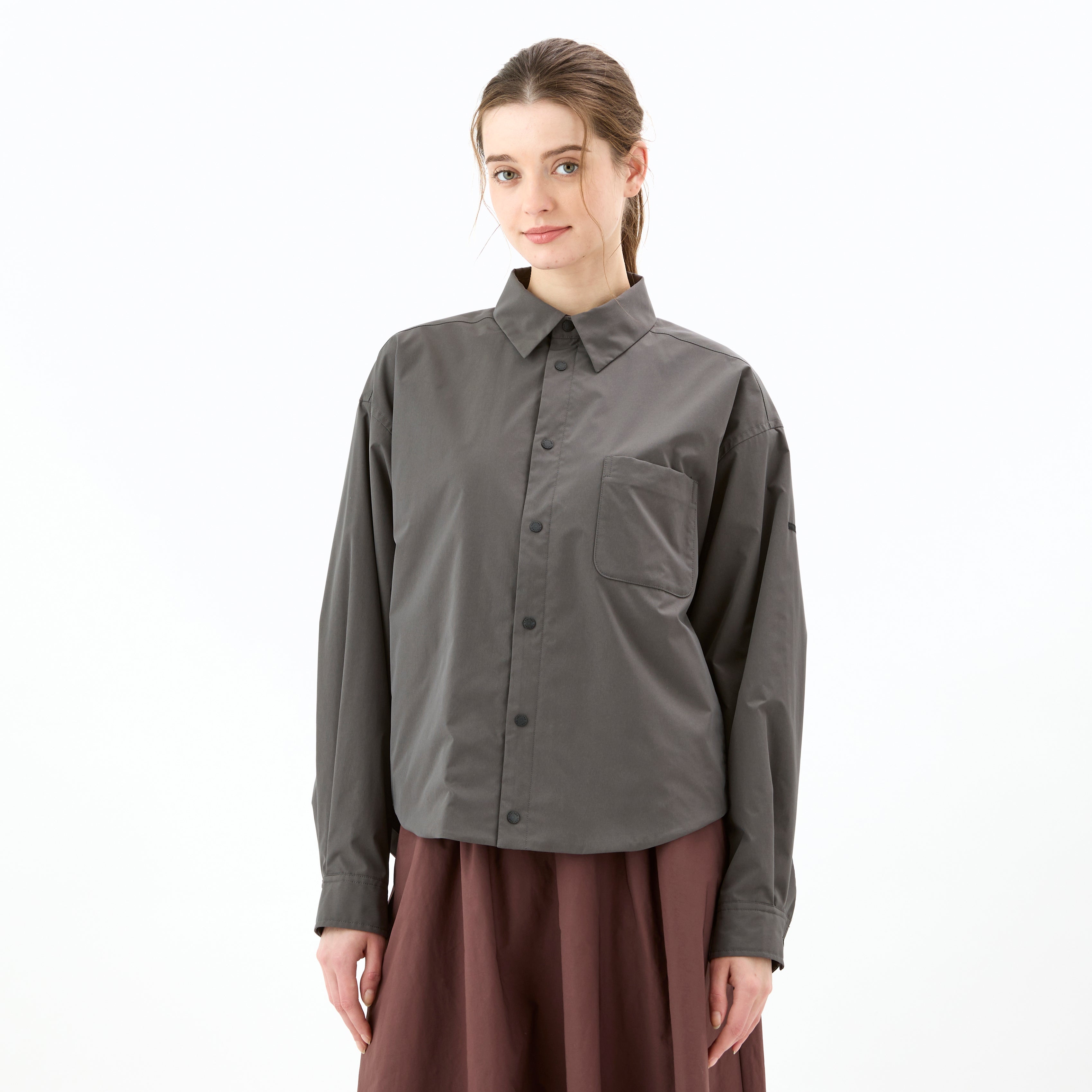 Women's Polyester Typewriter Stretch Regular Collar Shirt
