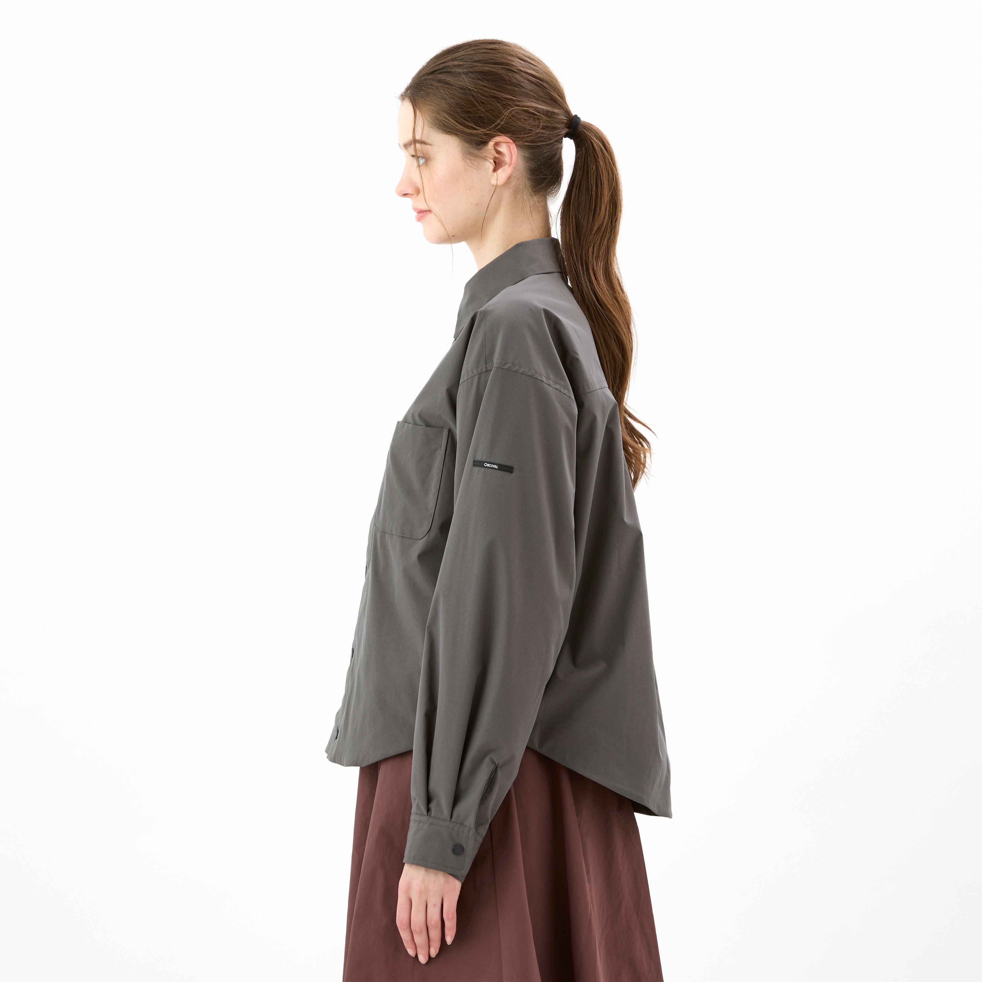 Women's Polyester Typewriter Stretch Regular Collar Shirt