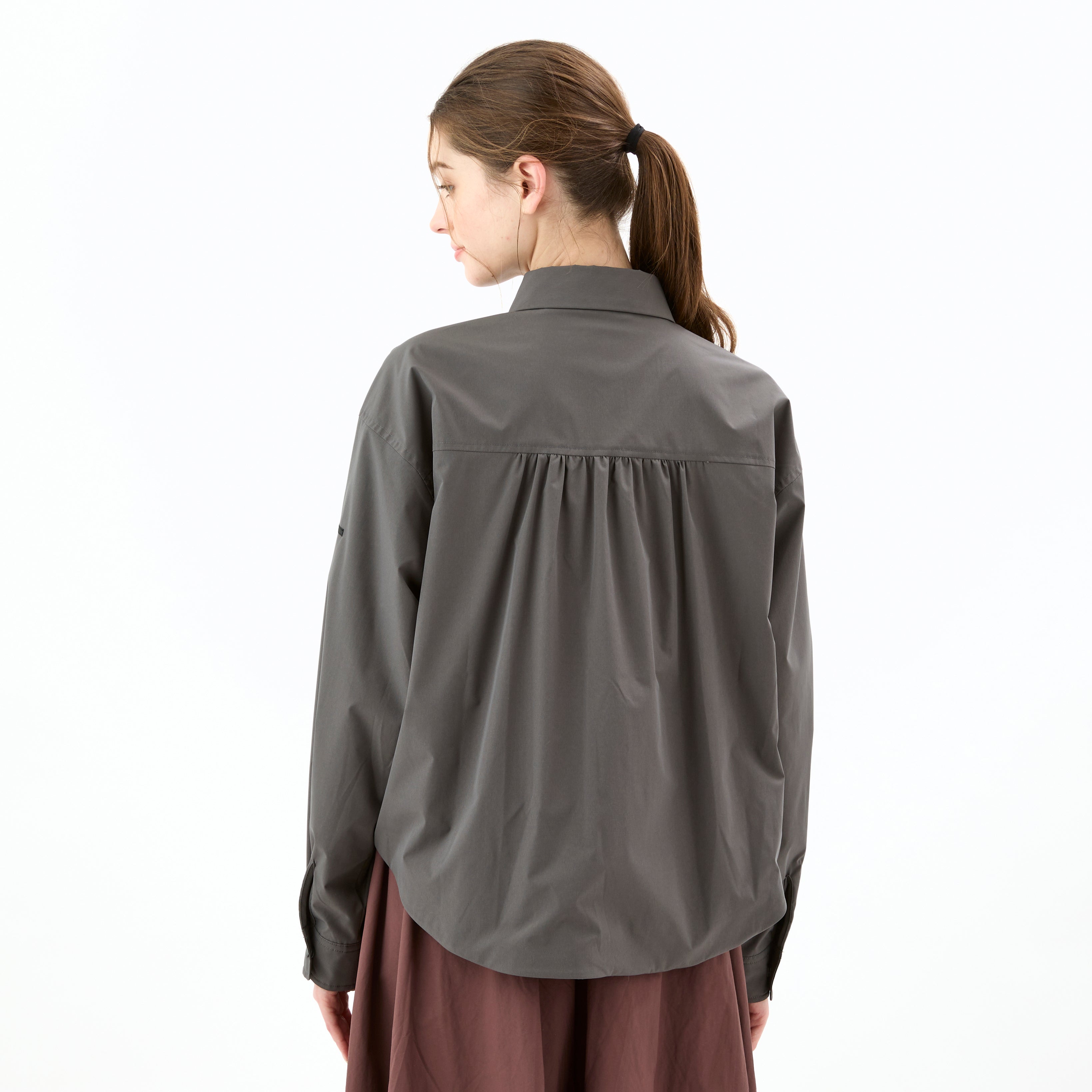 Women's Polyester Typewriter Stretch Regular Collar Shirt