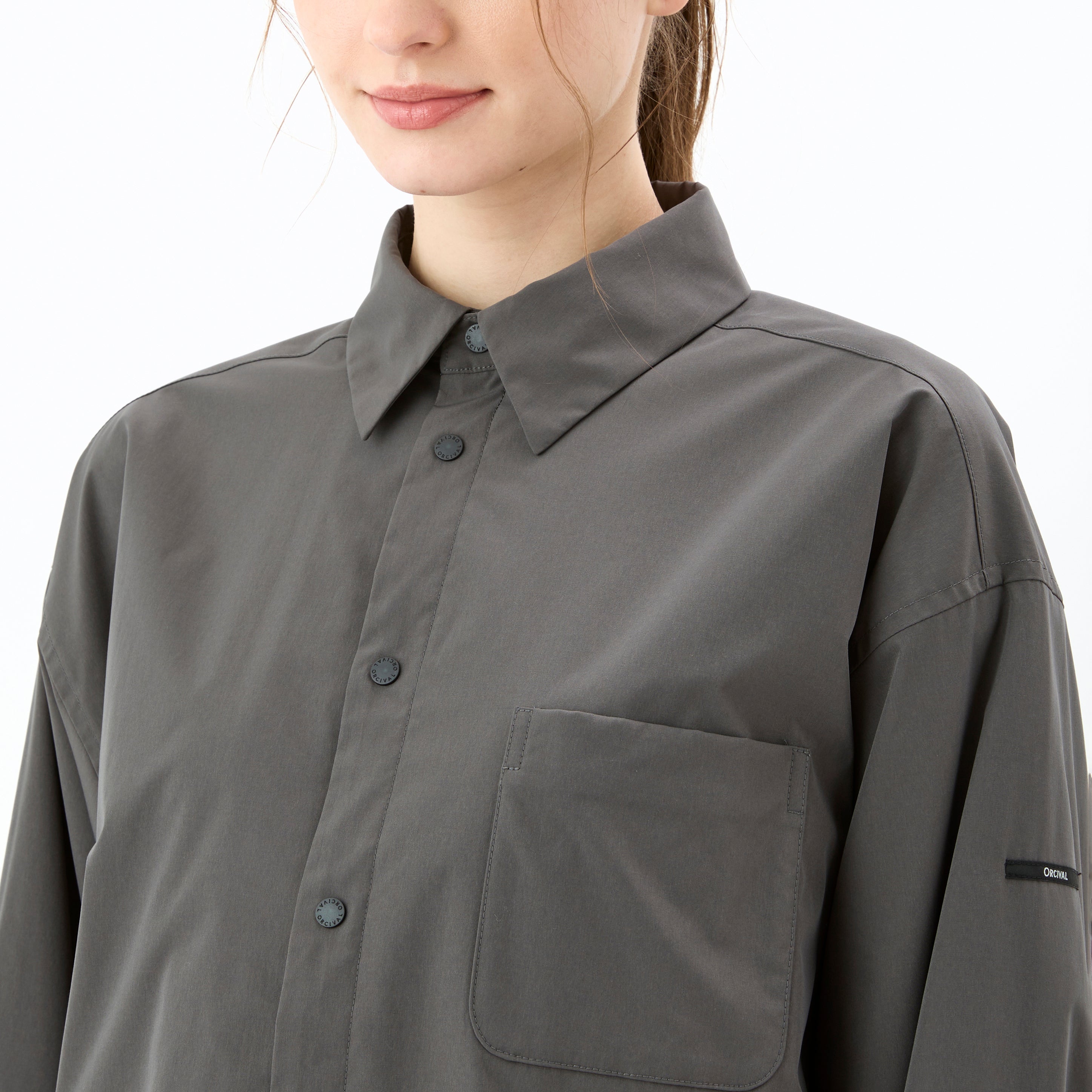 Women's Polyester Typewriter Stretch Regular Collar Shirt