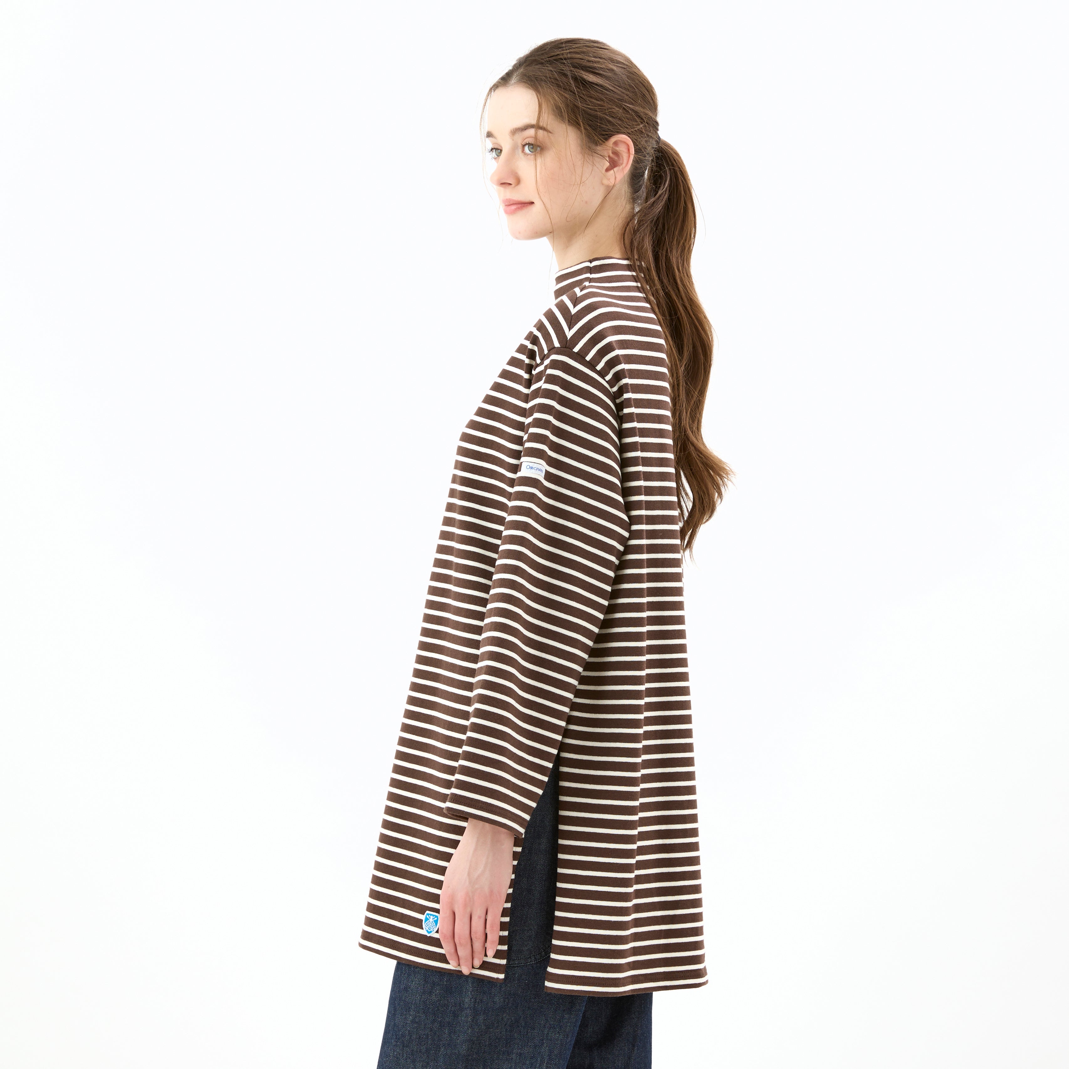 Women's Cotton Lourd Bottle Neck Dress Narrow Stripe