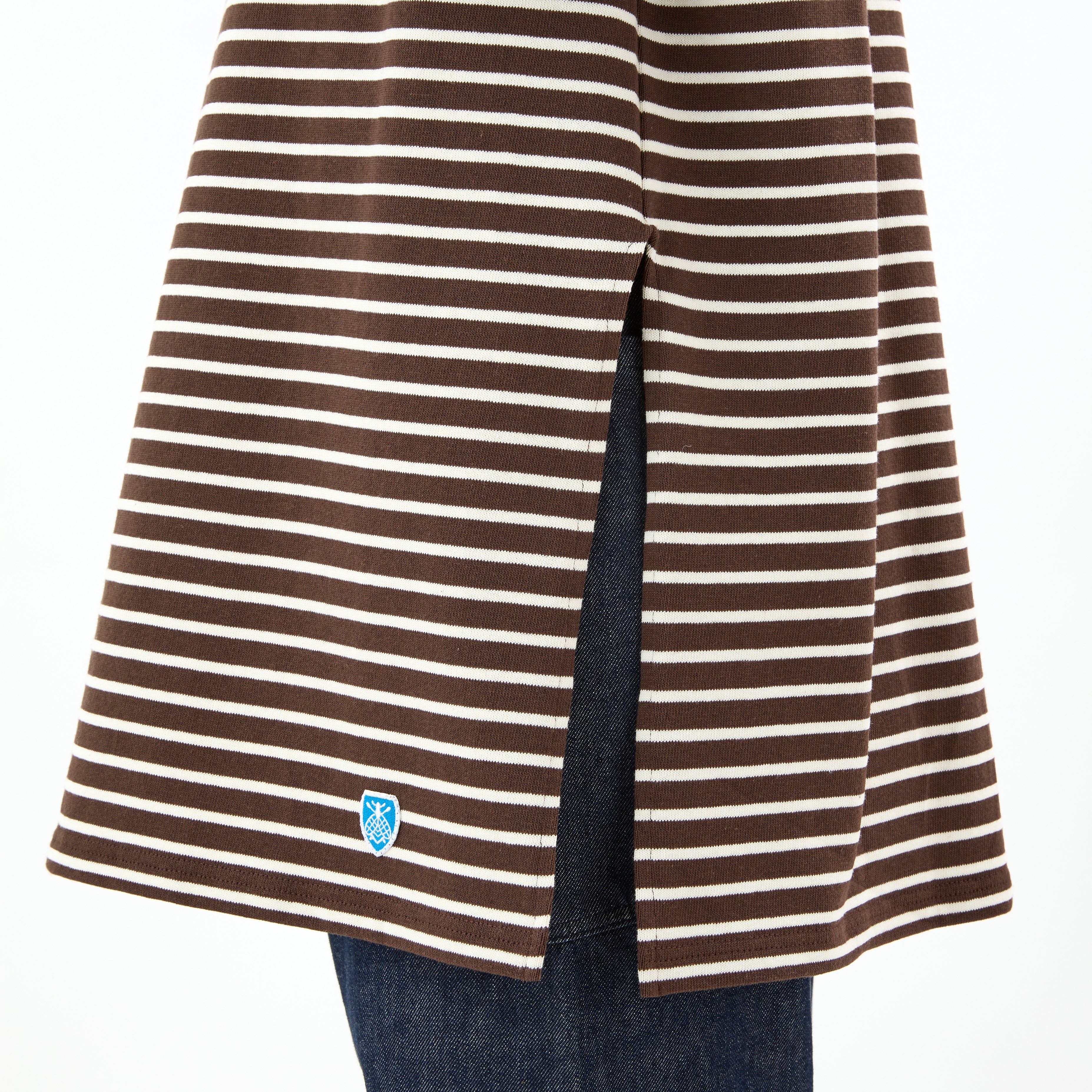 Women's Cotton Lourd Bottle Neck Dress Narrow Stripe