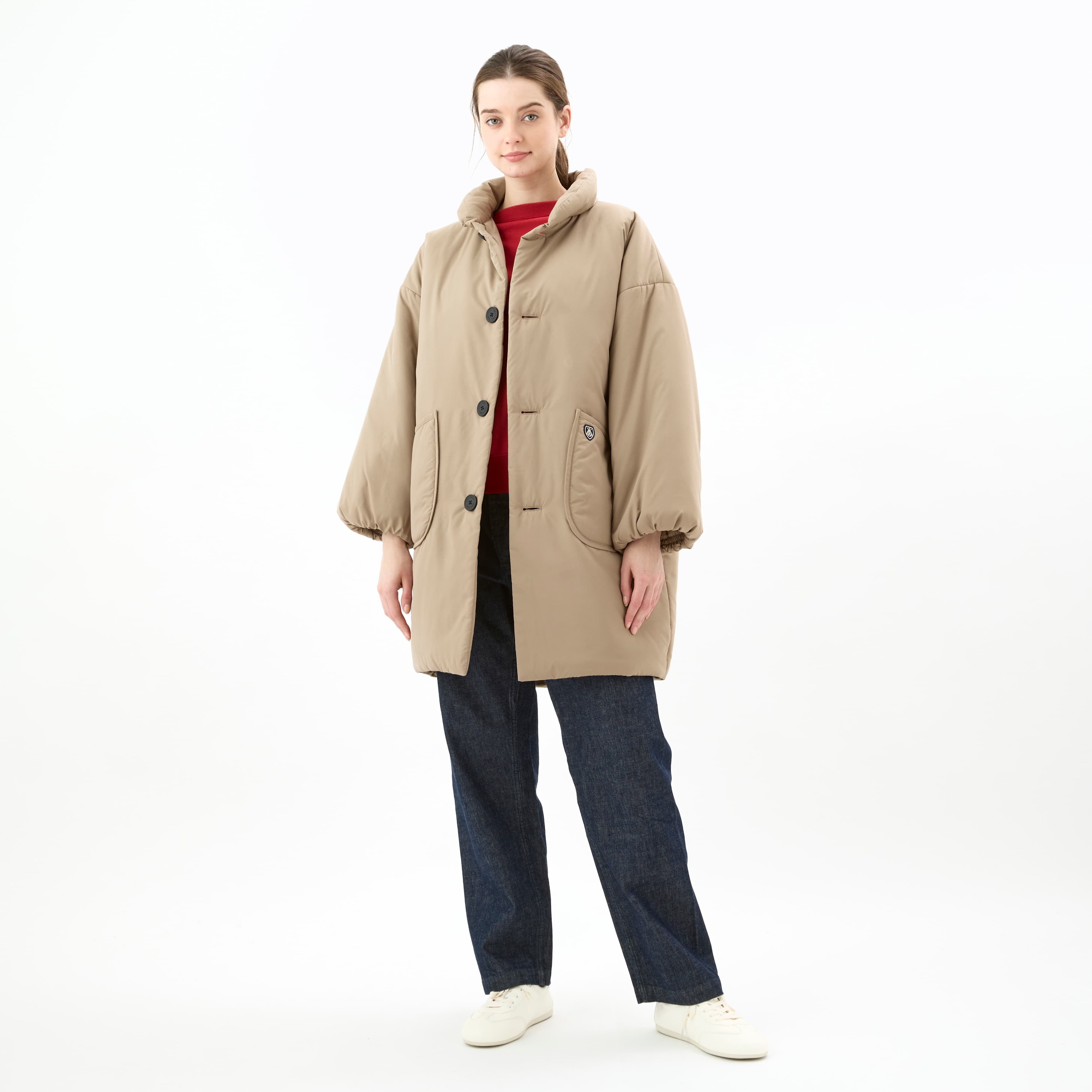 Women's Brushed Taffeta Stand Collar Long Blouson