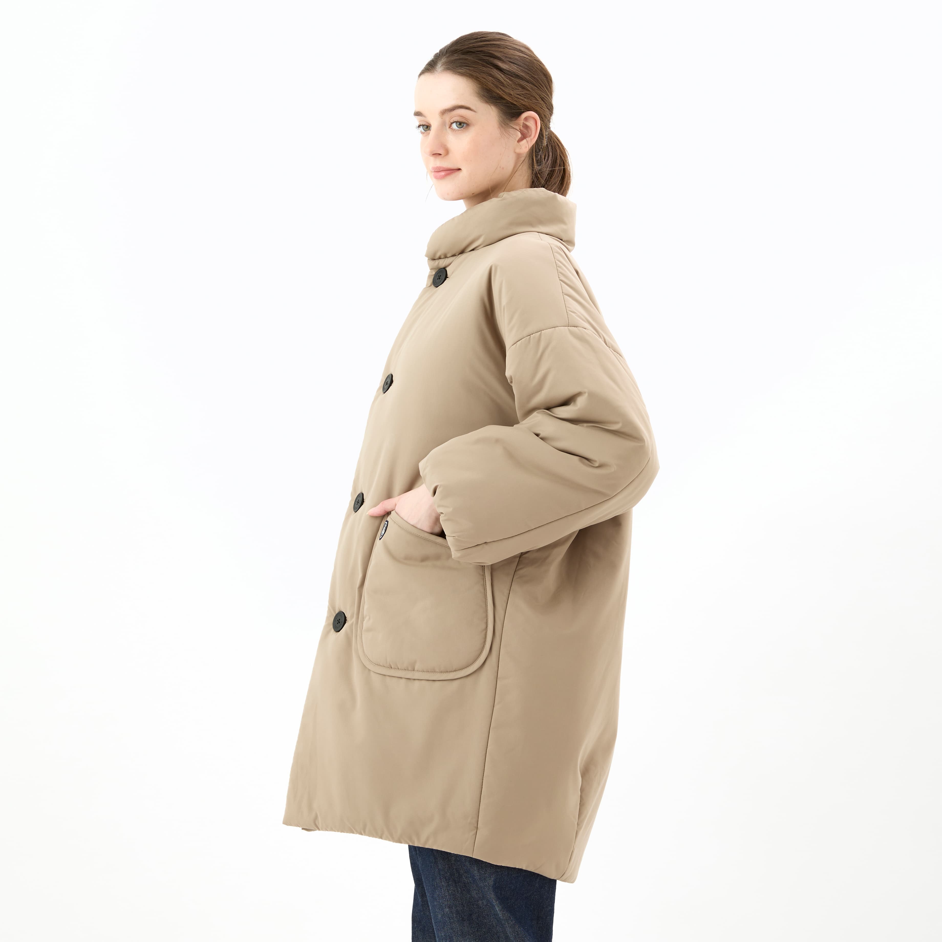 Women's Brushed Taffeta Stand Collar Long Blouson