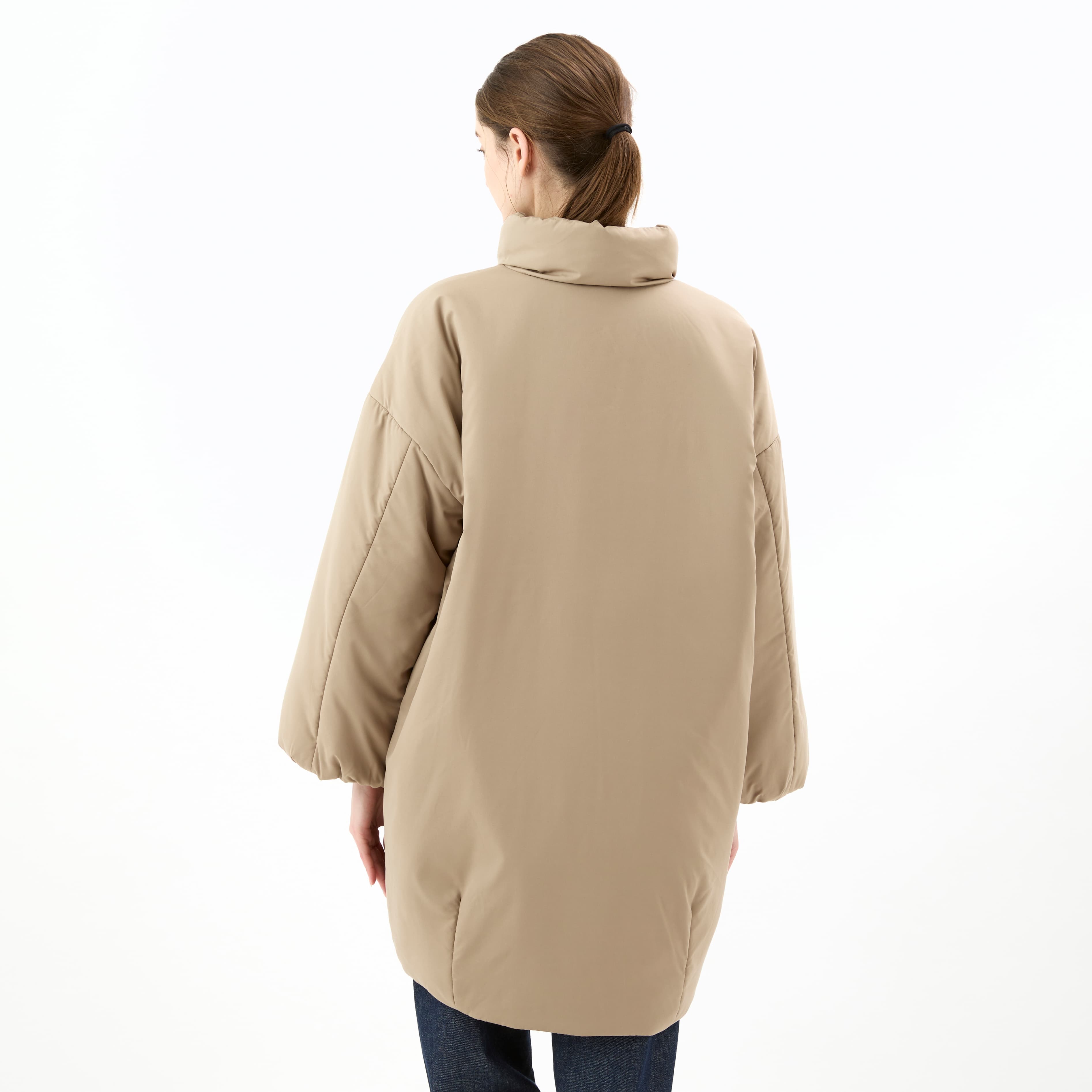 Women's Brushed Taffeta Stand Collar Long Blouson