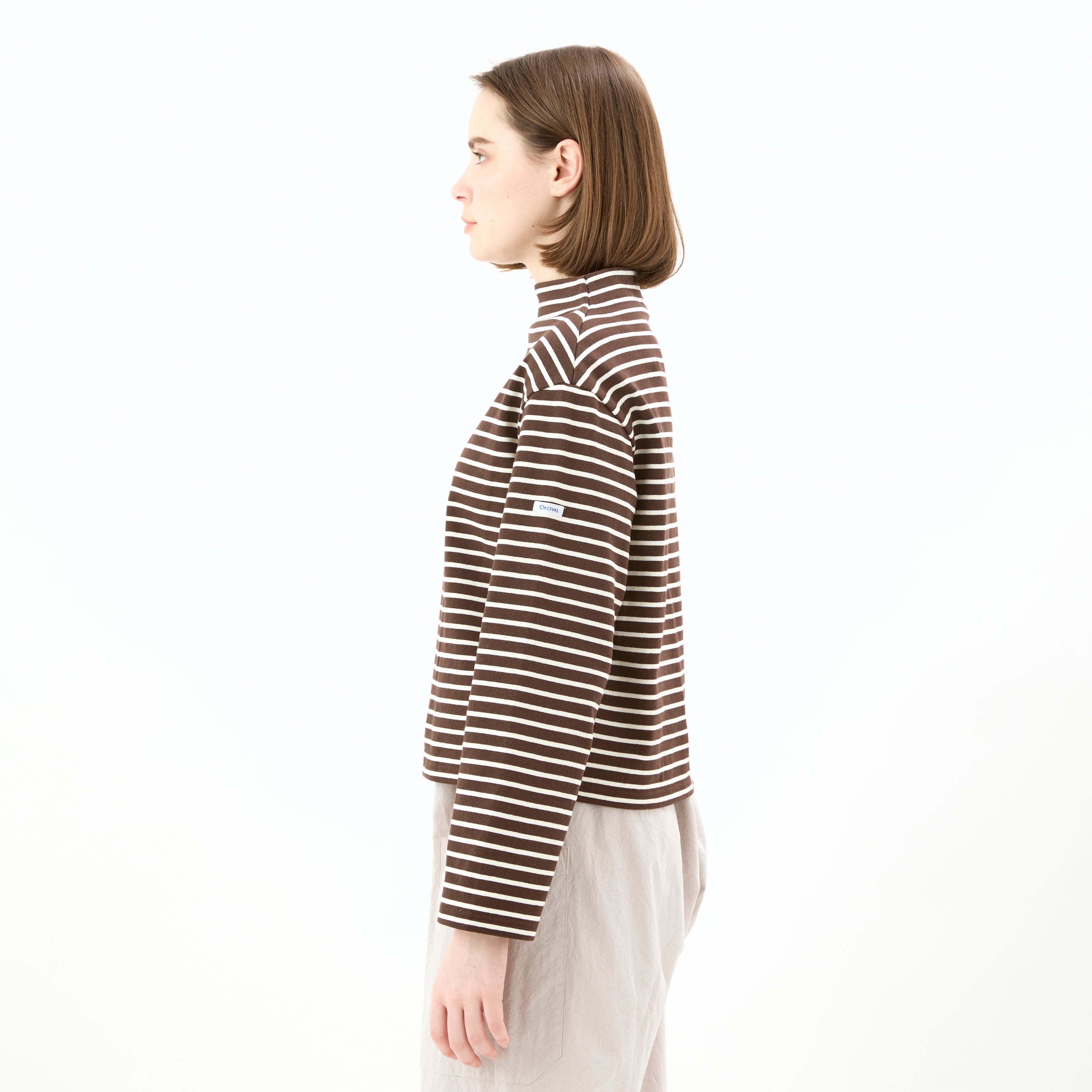 Women's Cotton Lourd Bottle Neck Basque Shirt Narrow Border