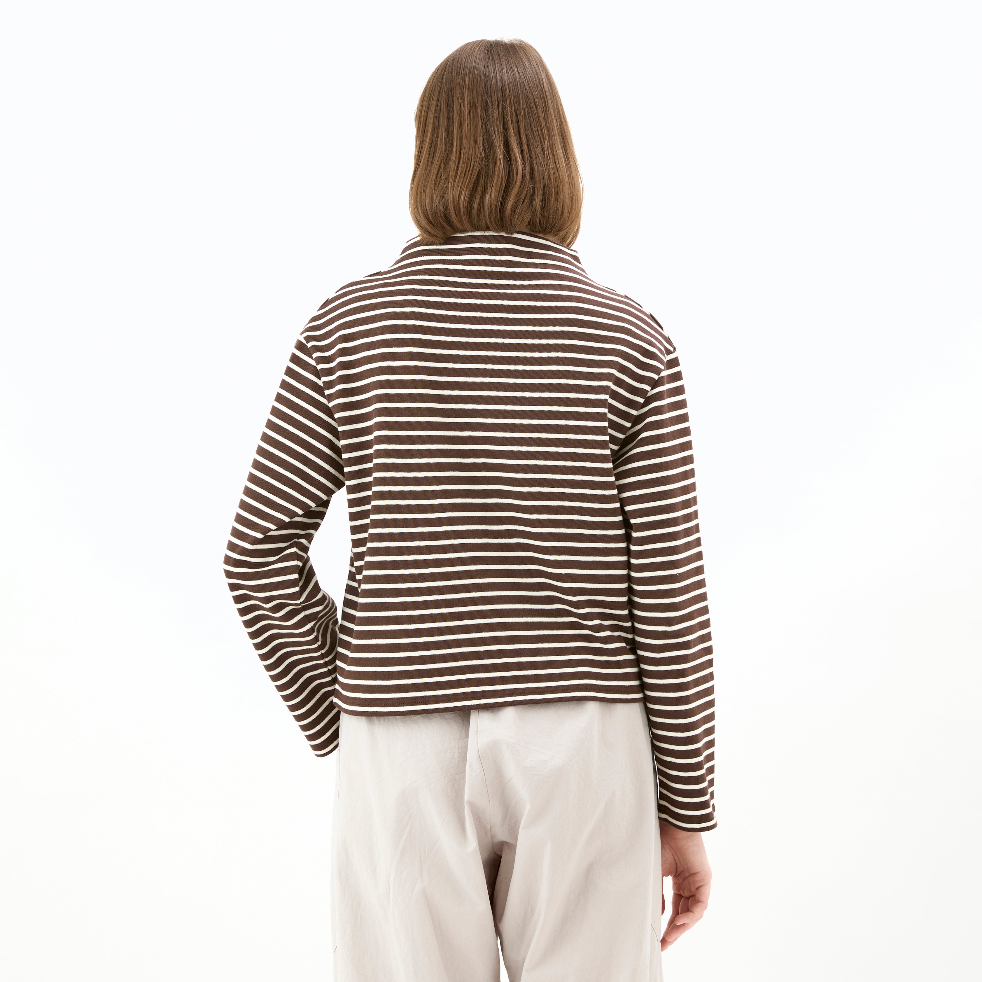 Women's Cotton Lourd Bottle Neck Basque Shirt Narrow Border