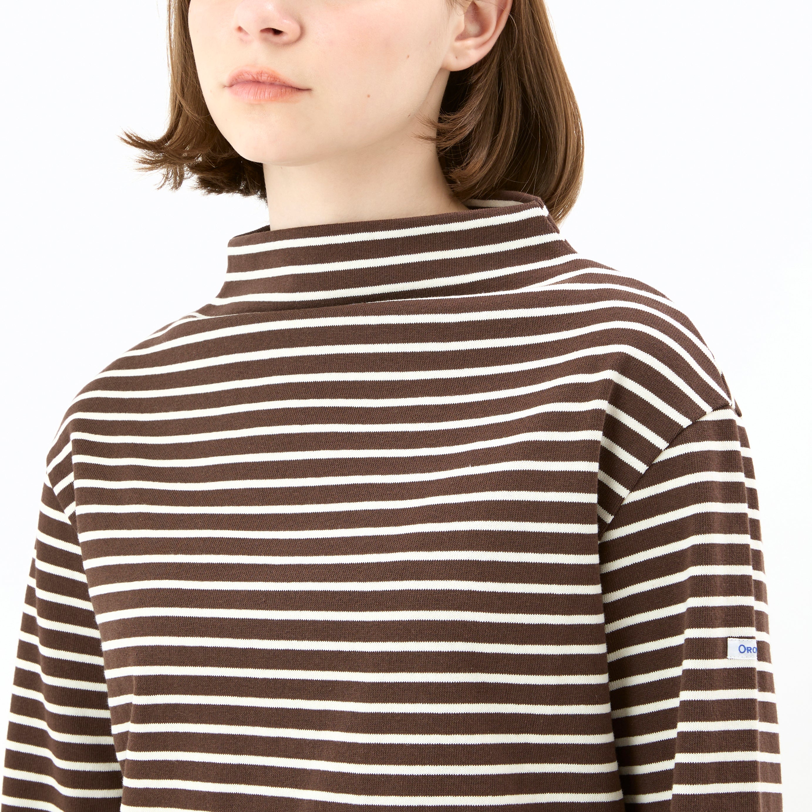 Women's Cotton Lourd Bottle Neck Basque Shirt Narrow Border