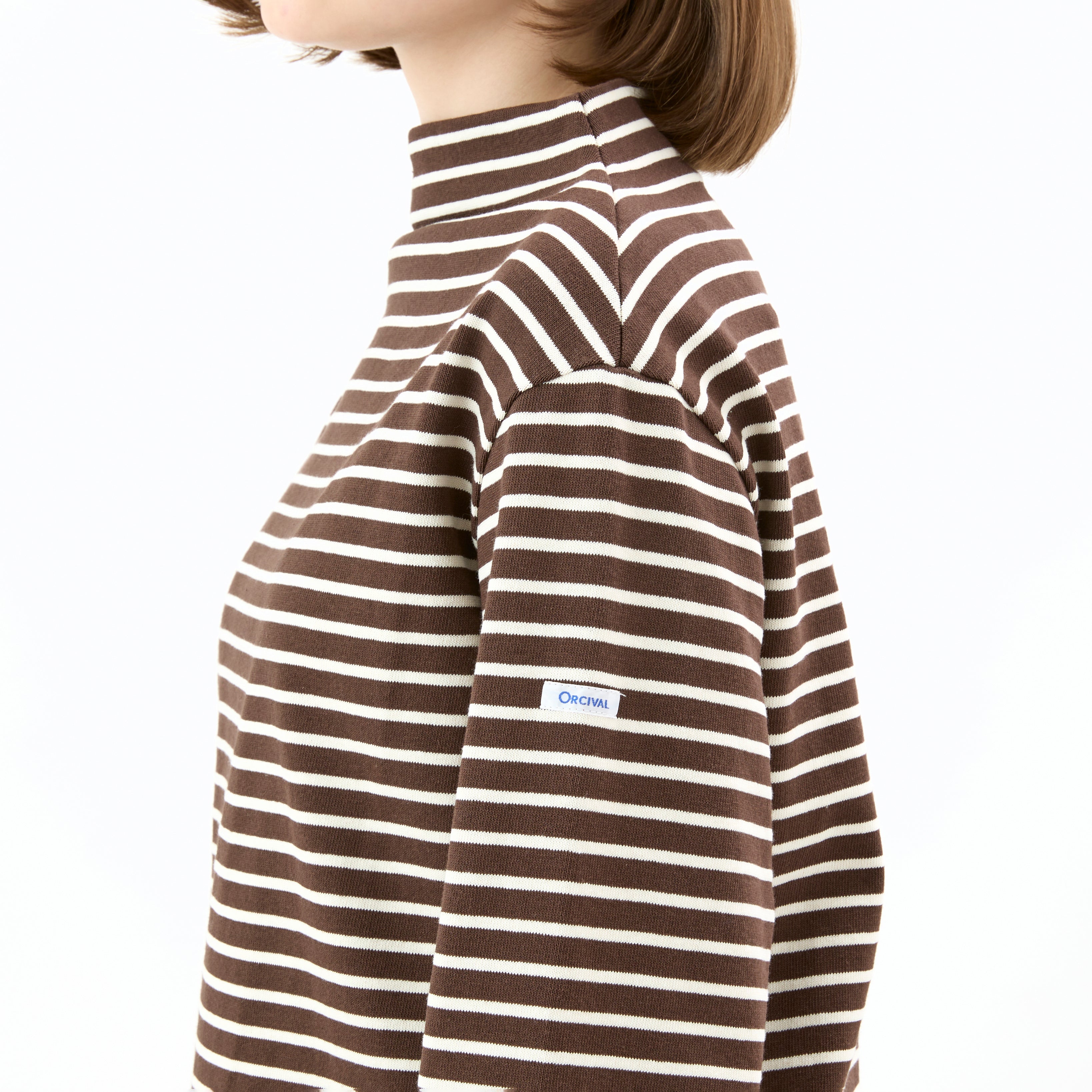 Women's Cotton Lourd Bottle Neck Basque Shirt Narrow Border