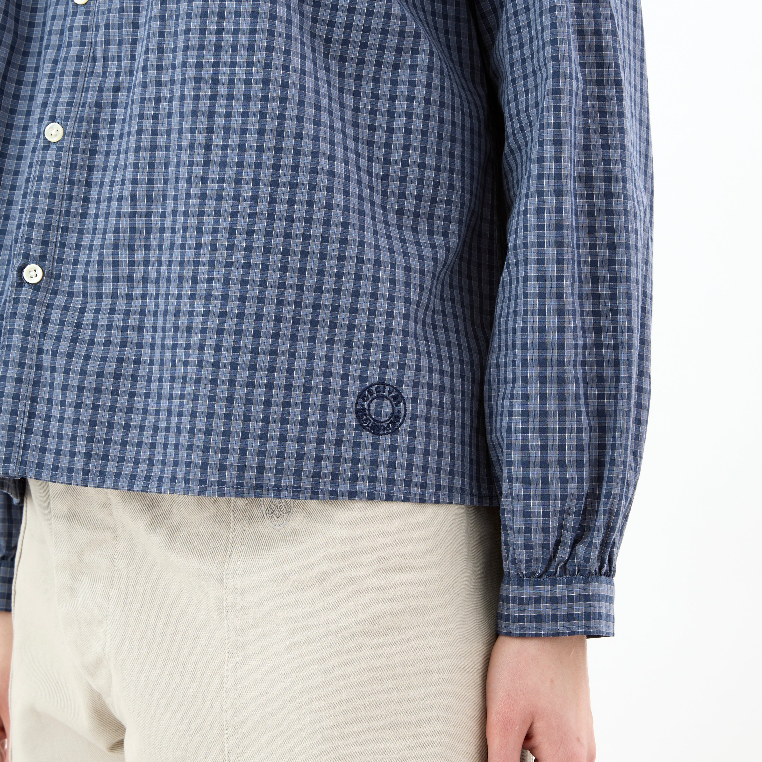 Women's Mini Check Mug Washer Gathered Shirt
