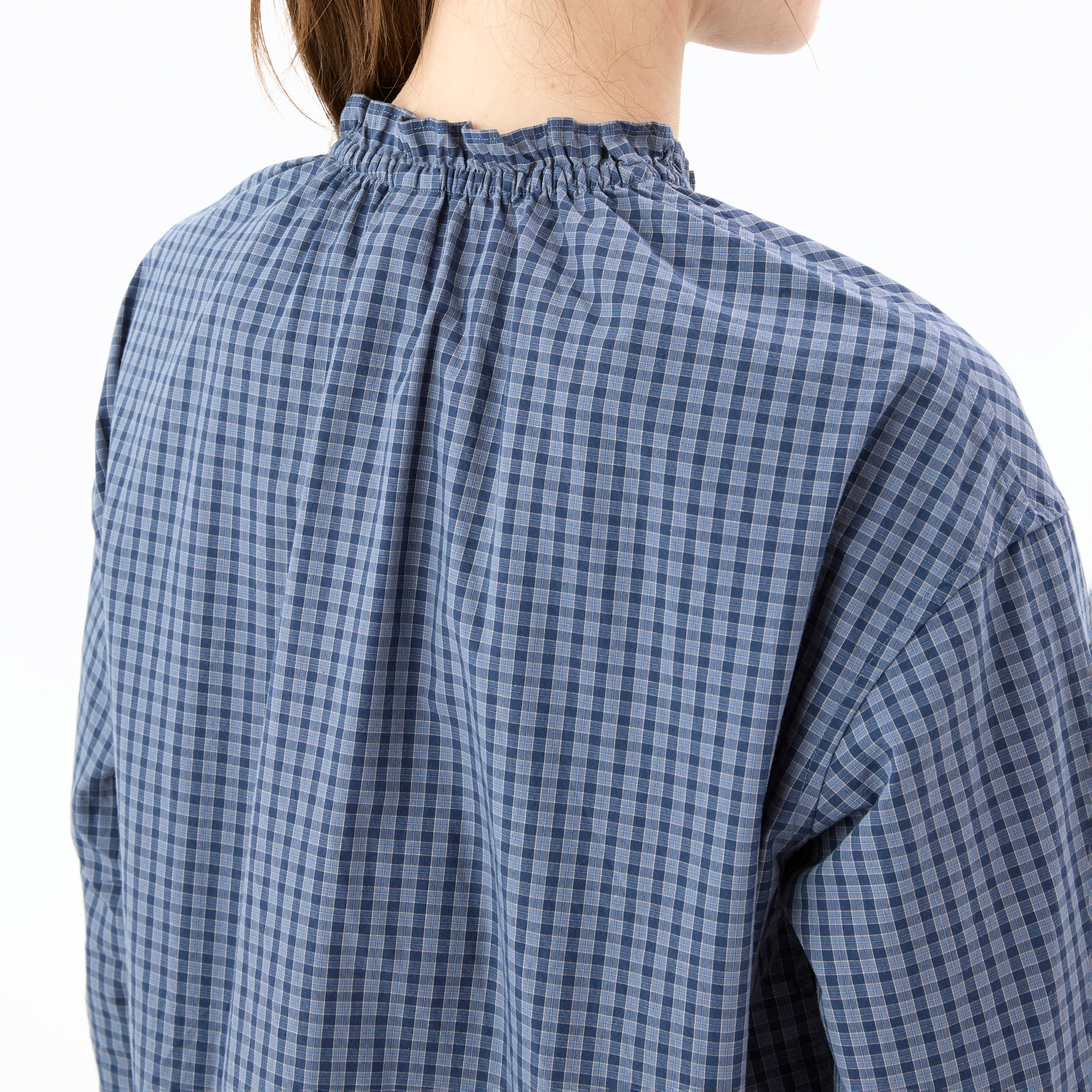 Women's Mini Check Mug Washer Gathered Shirt