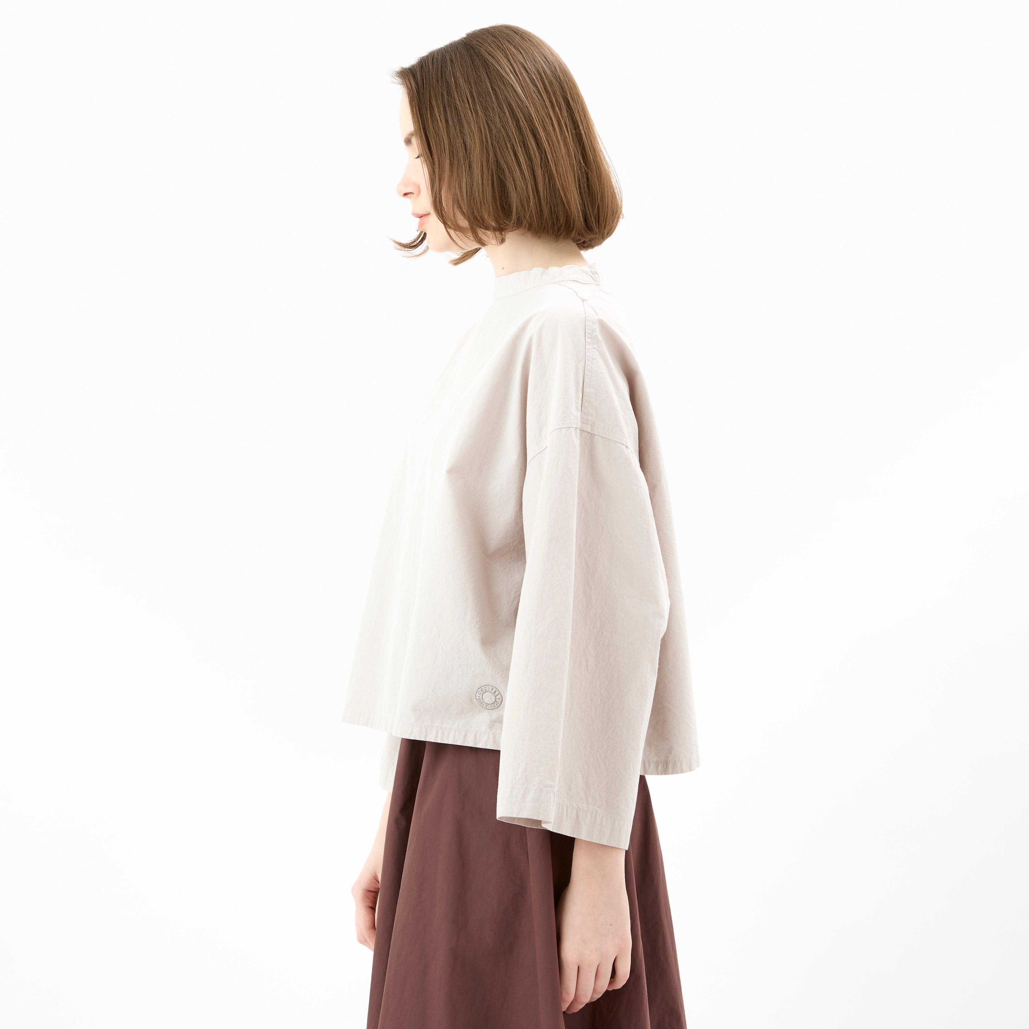 Women's Garment Dye Poplin Stand Collar Pullover