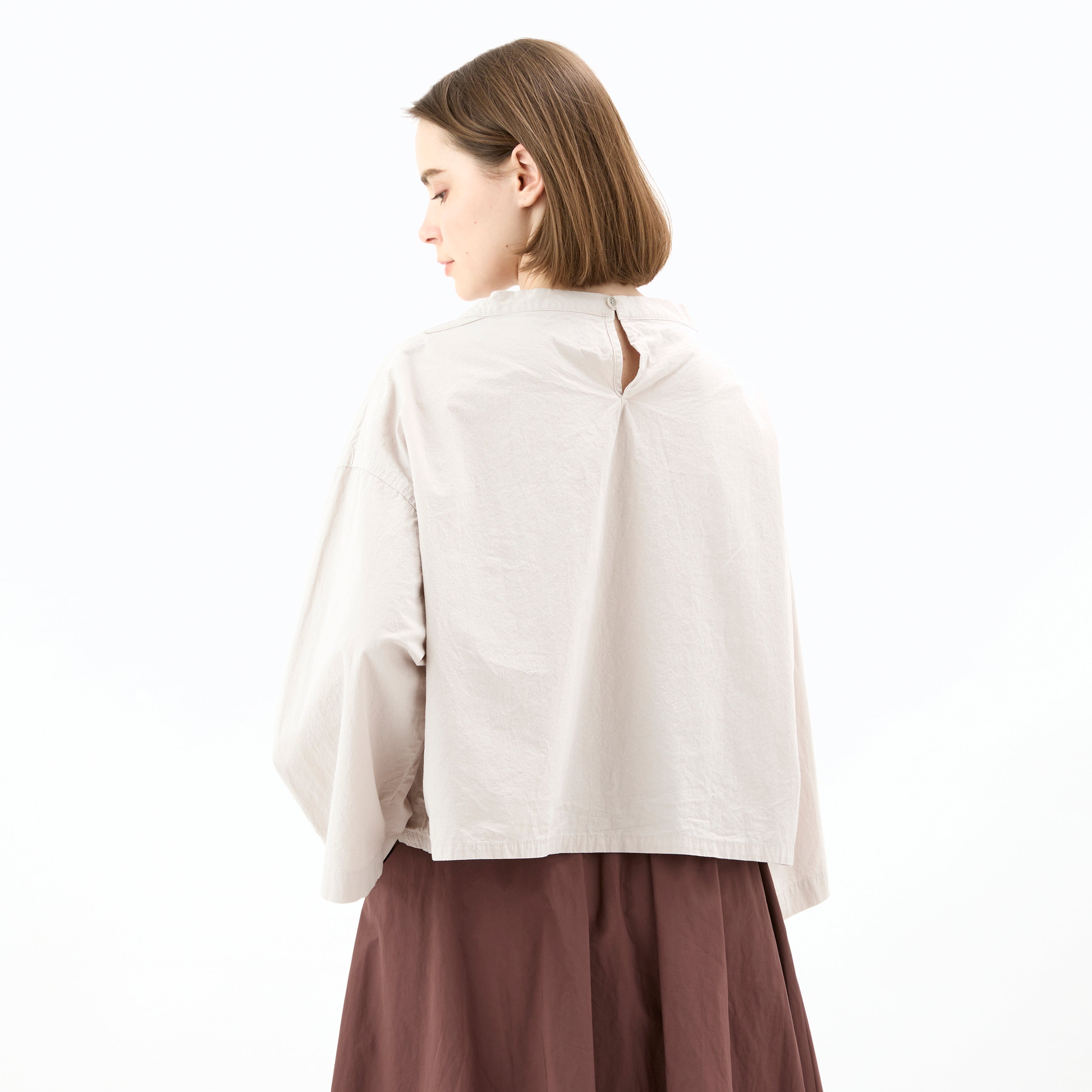 Women's Garment Dye Poplin Stand Collar Pullover