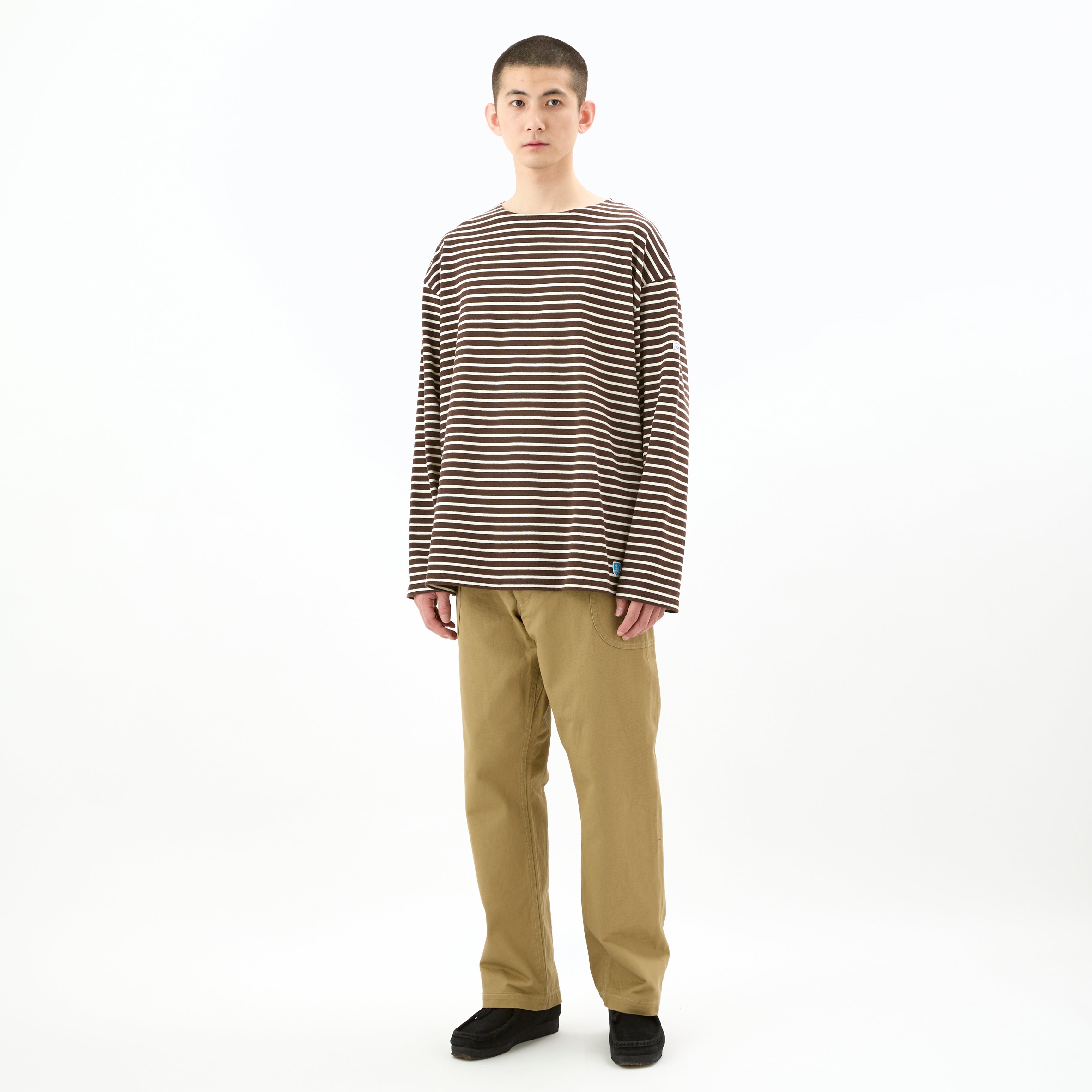 Men's Cotton Lourd Wide Basque Shirt Narrow Stripe
