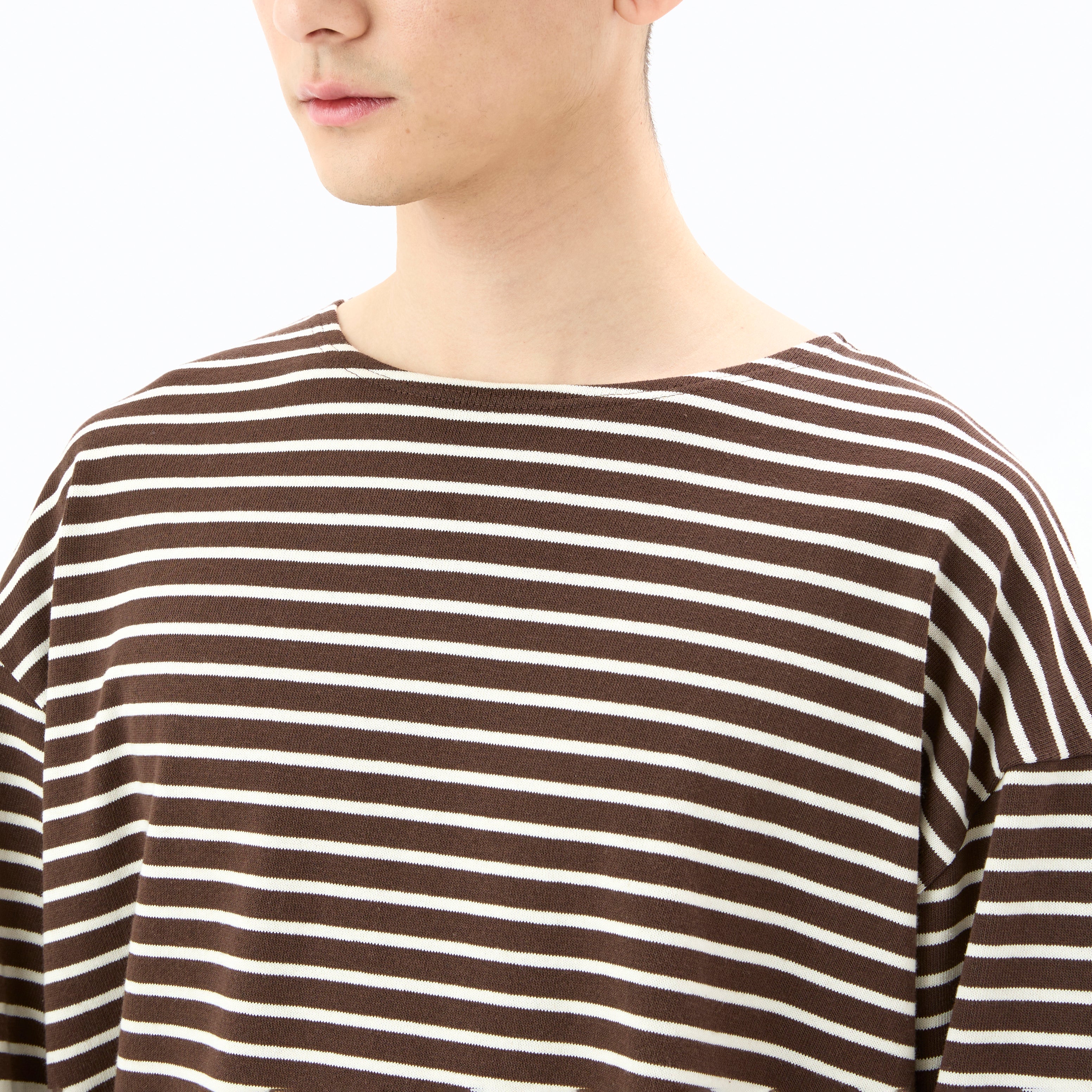 Men's Cotton Lourd Wide Basque Shirt Narrow Stripe