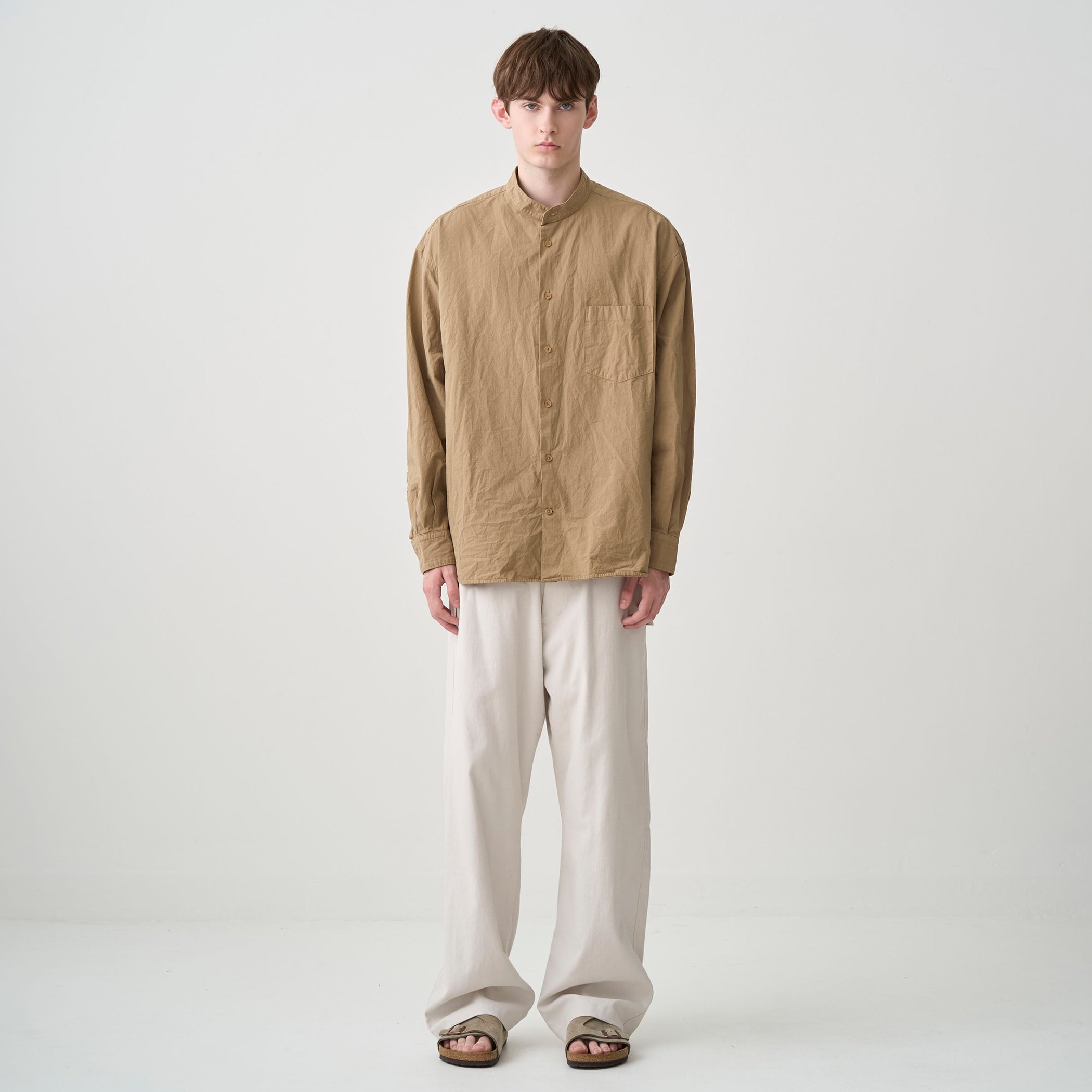 Garment Dye Poplin Band Collar Shirt