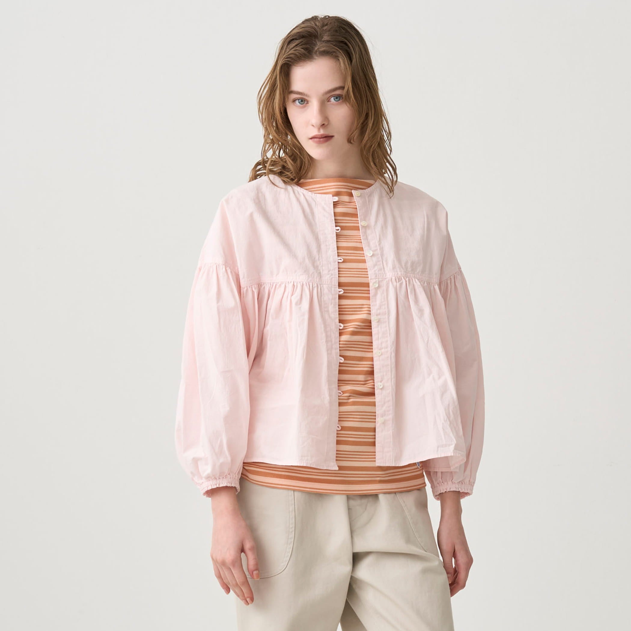 Women's Cotton Poplin Gathered Long Sleeve Outer Shirt