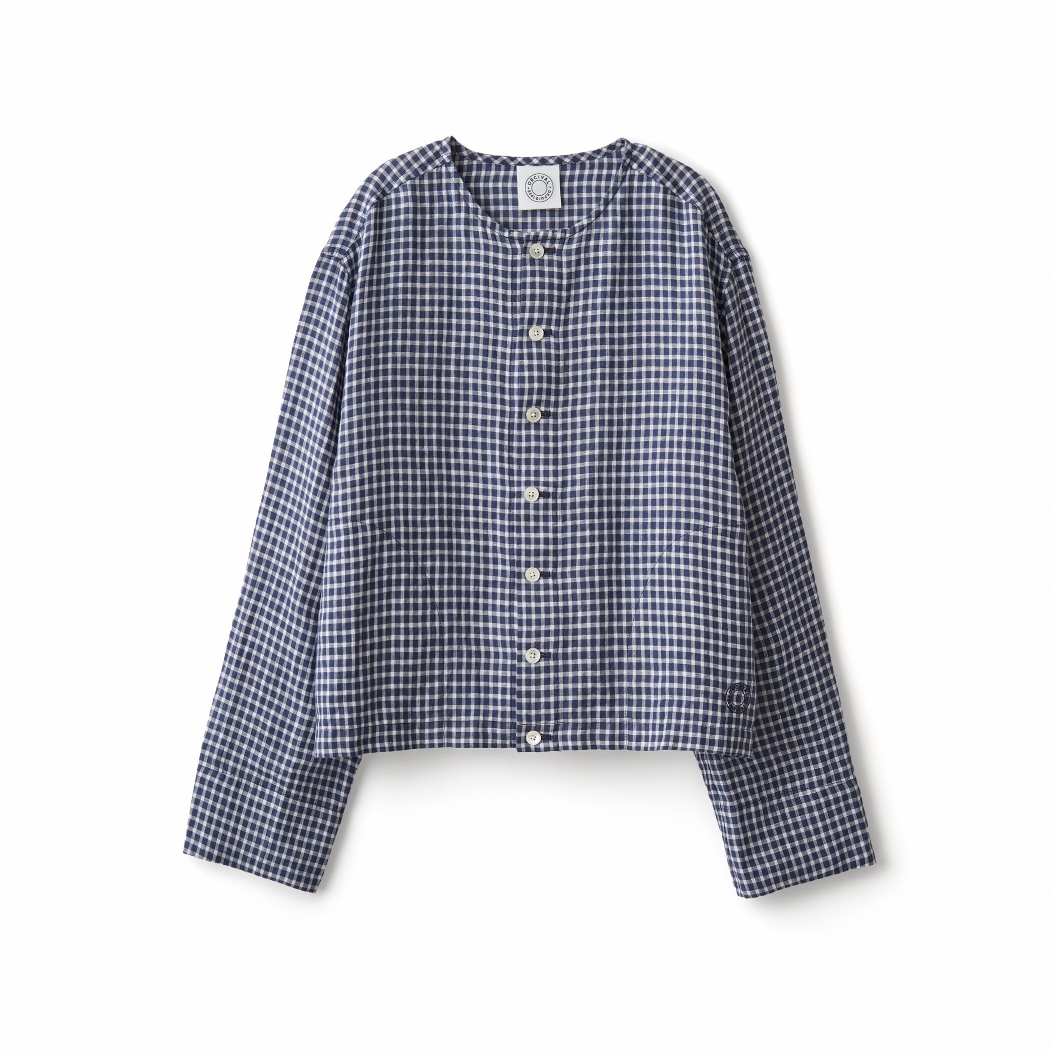 Women's Linen Crew Neck Check Cardigan