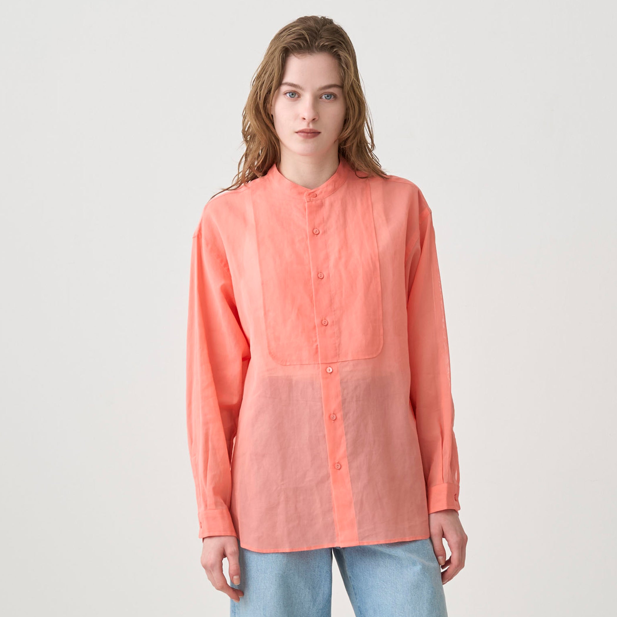 Women's Cotton Voile Band Collar Shirt