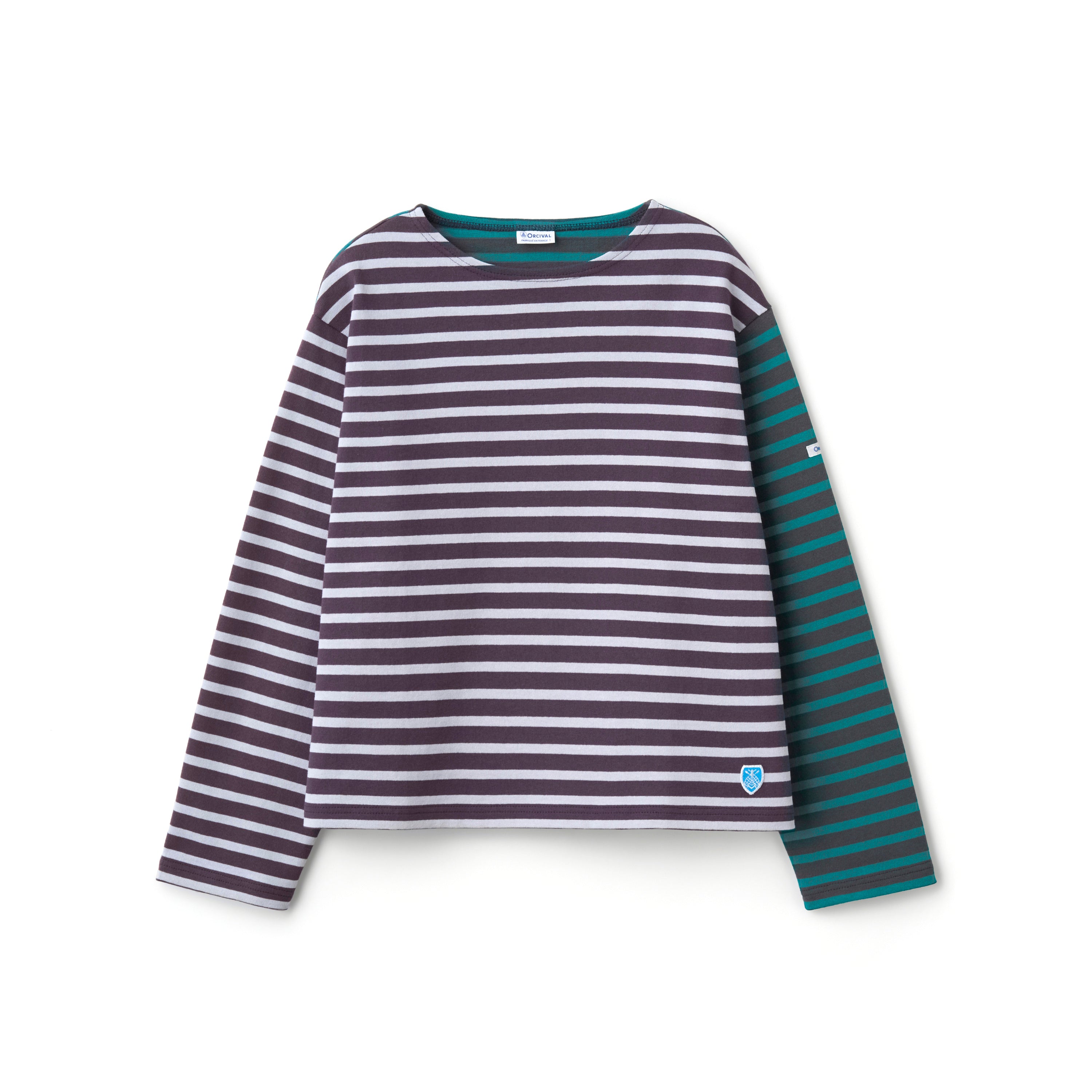 Women's Cotton Lourd Crew Neck Basque Shirt Bicolor Border