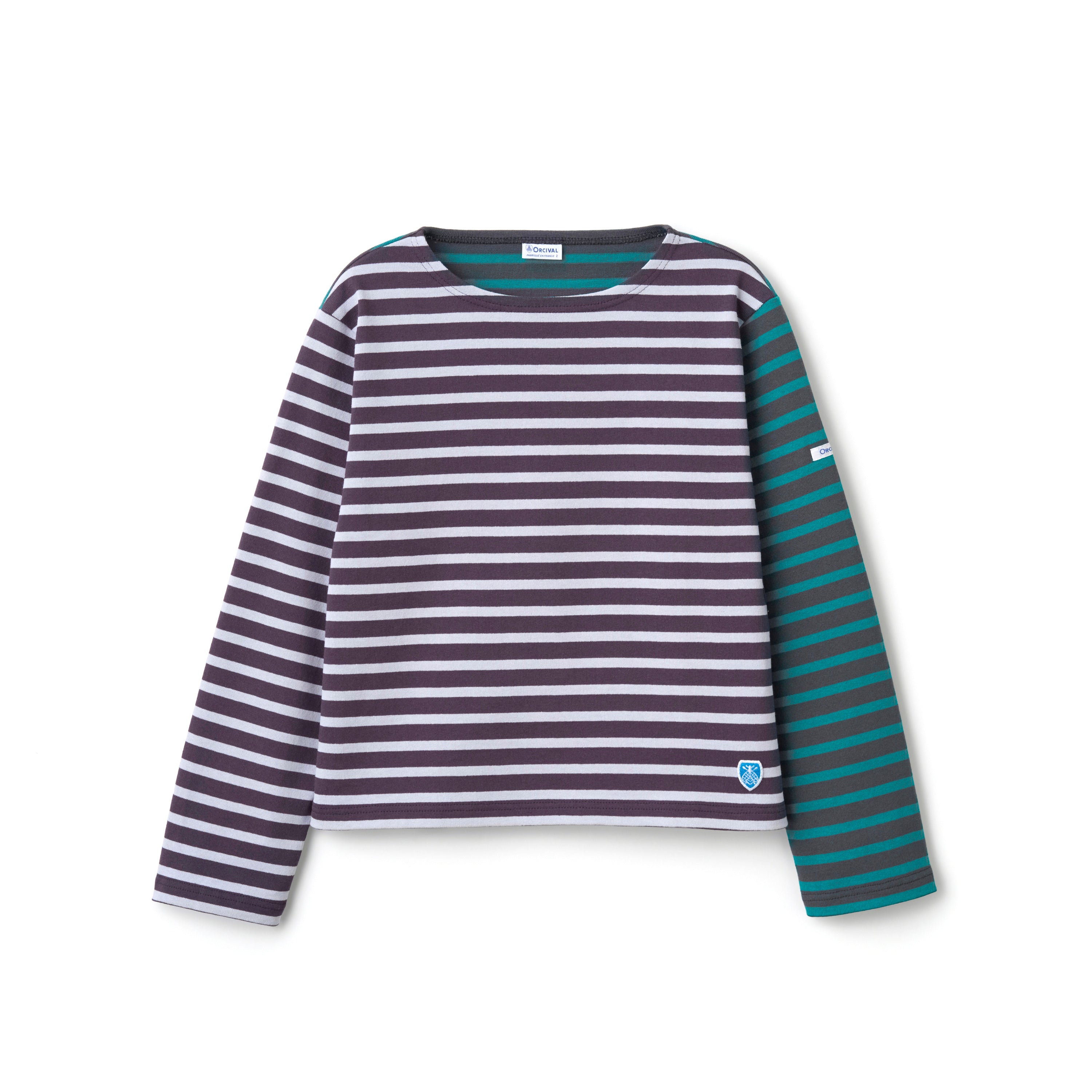 Women's Cotton Lourd Crew Neck Basque Shirt Bicolor Border