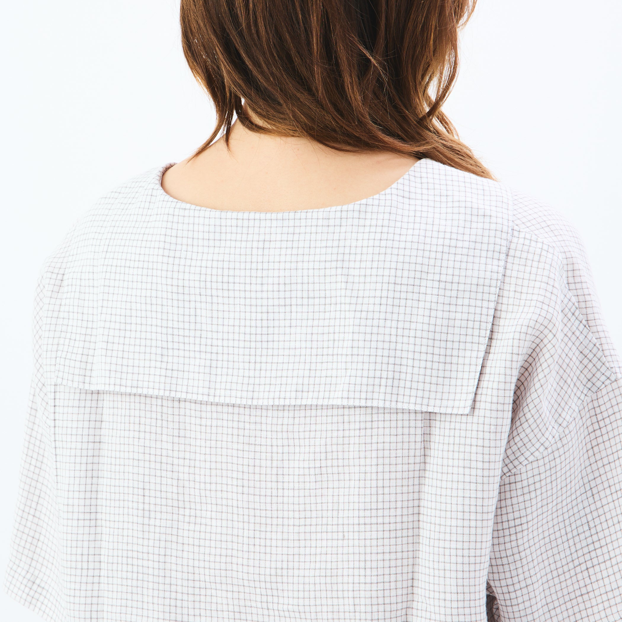 Women's Linen Half Sleeve Sailor Pullover Shirt Check