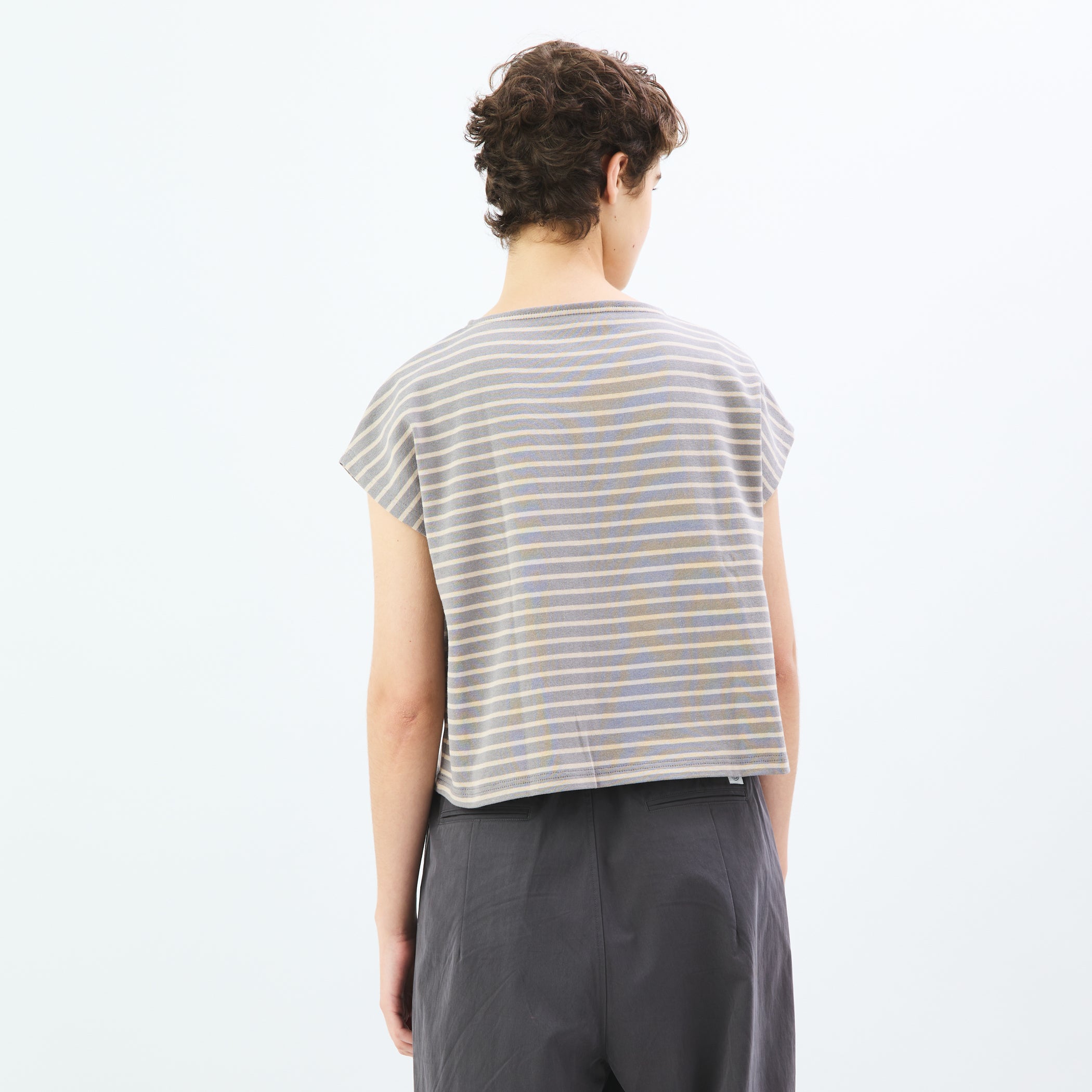Women's Cotton Lourd French Sleeve Basque Shirt Narrow Stripe