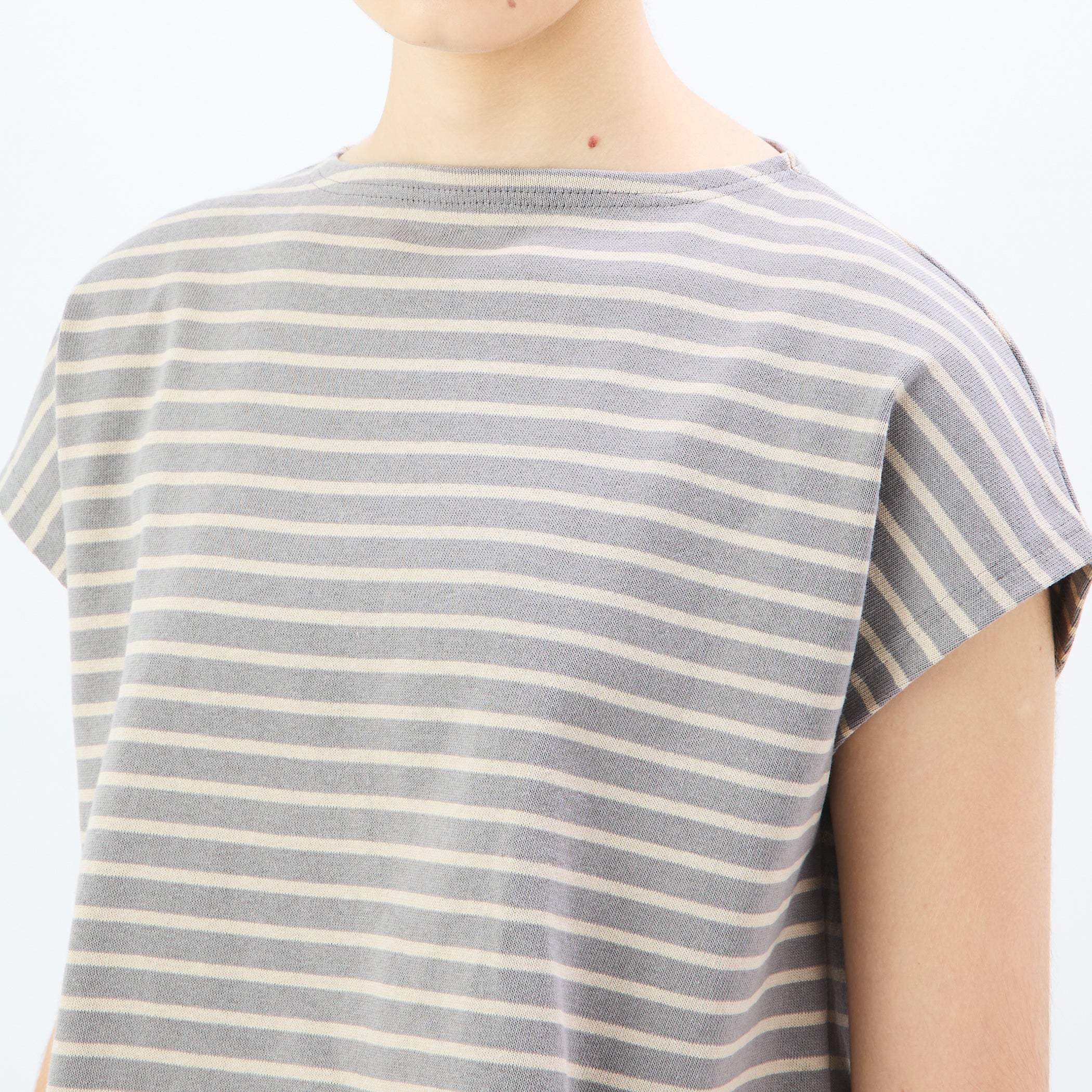 Women's Cotton Lourd French Sleeve Basque Shirt Narrow Stripe