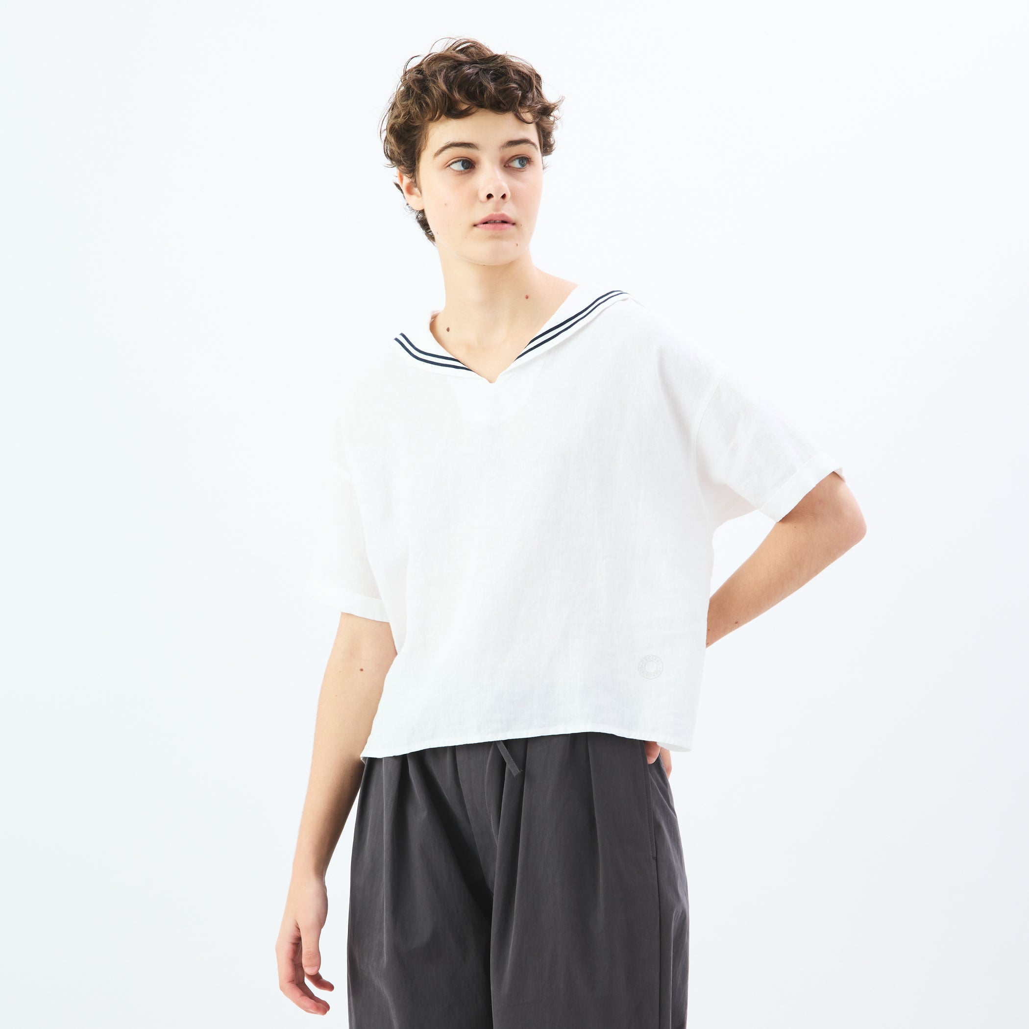 Women's Linen Half Sleeve Sailor Pullover Shirt