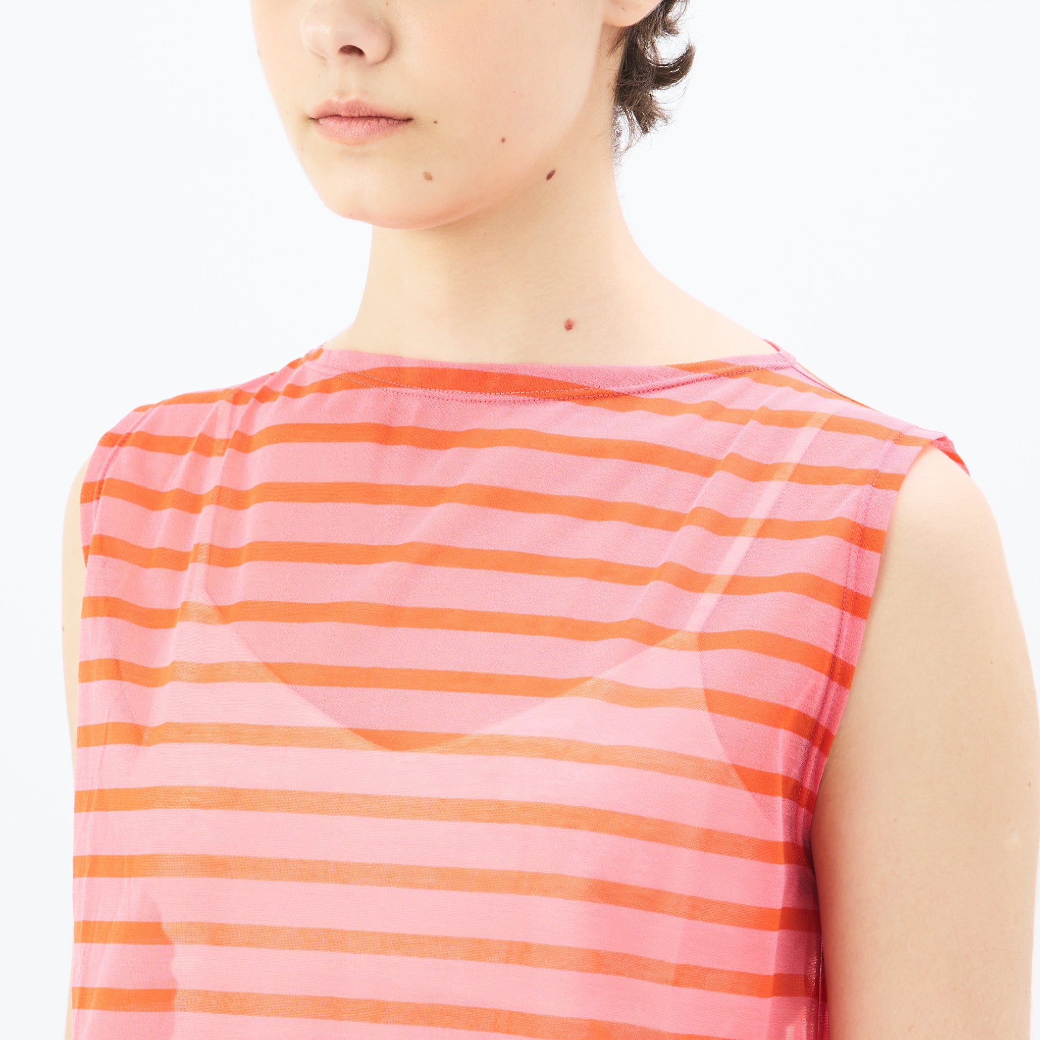 Women's See-through Boat Neck Sleeveless Pullover