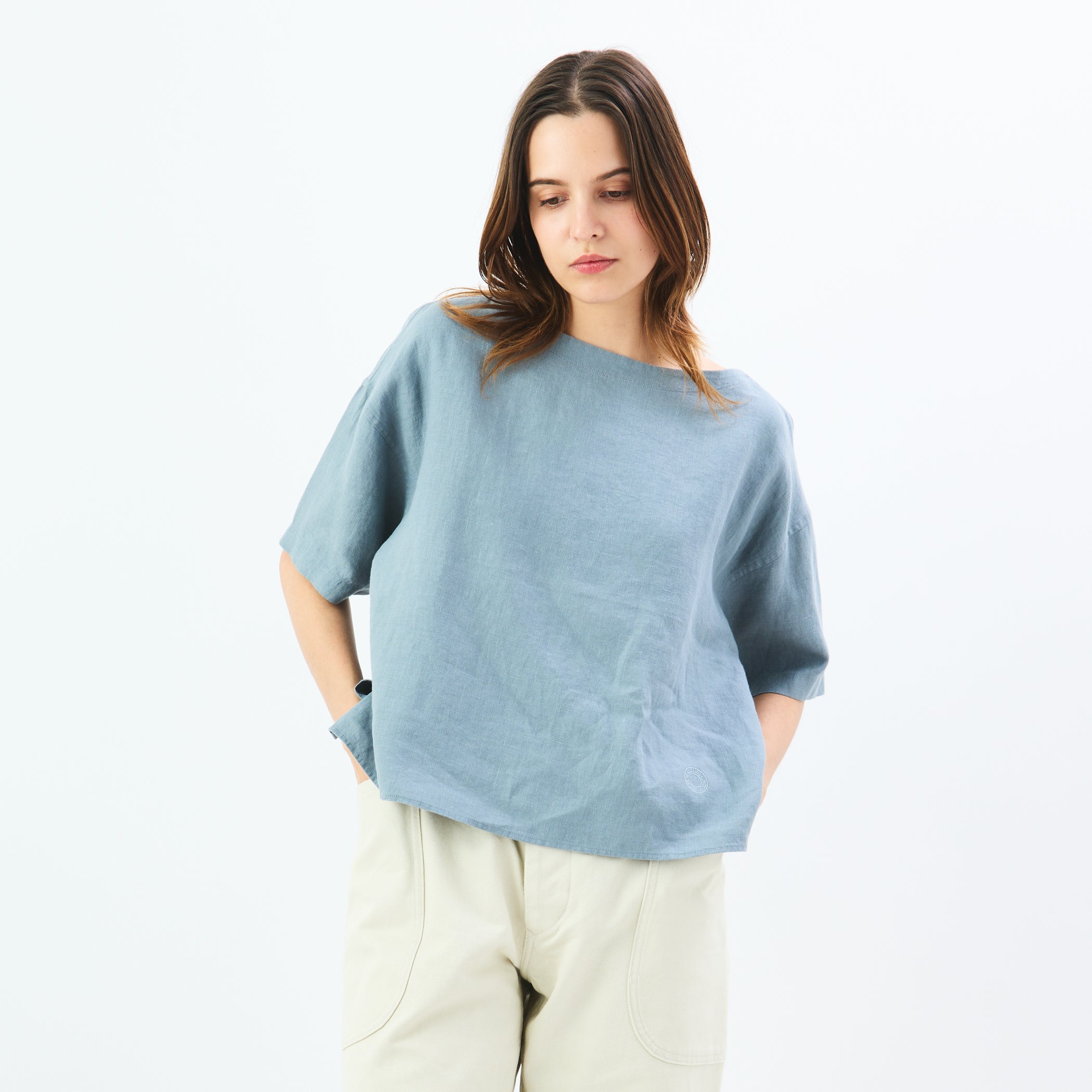 Women's Linen Half Sleeve Boat Neck Pullover Shirt
