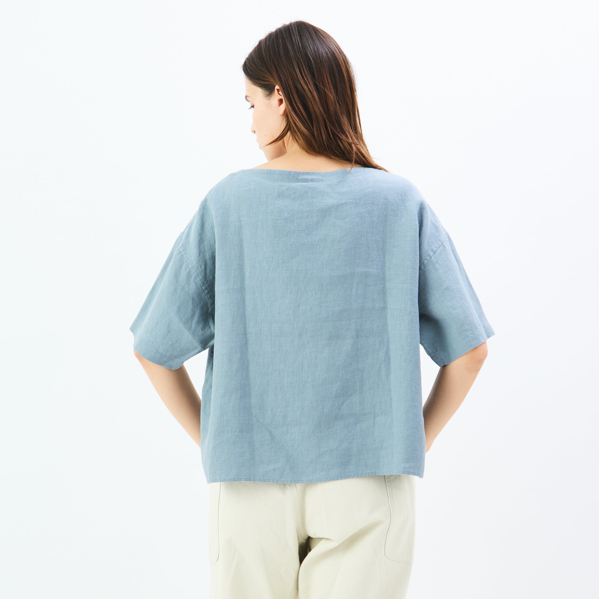 Women's Linen Half Sleeve Boat Neck Pullover Shirt