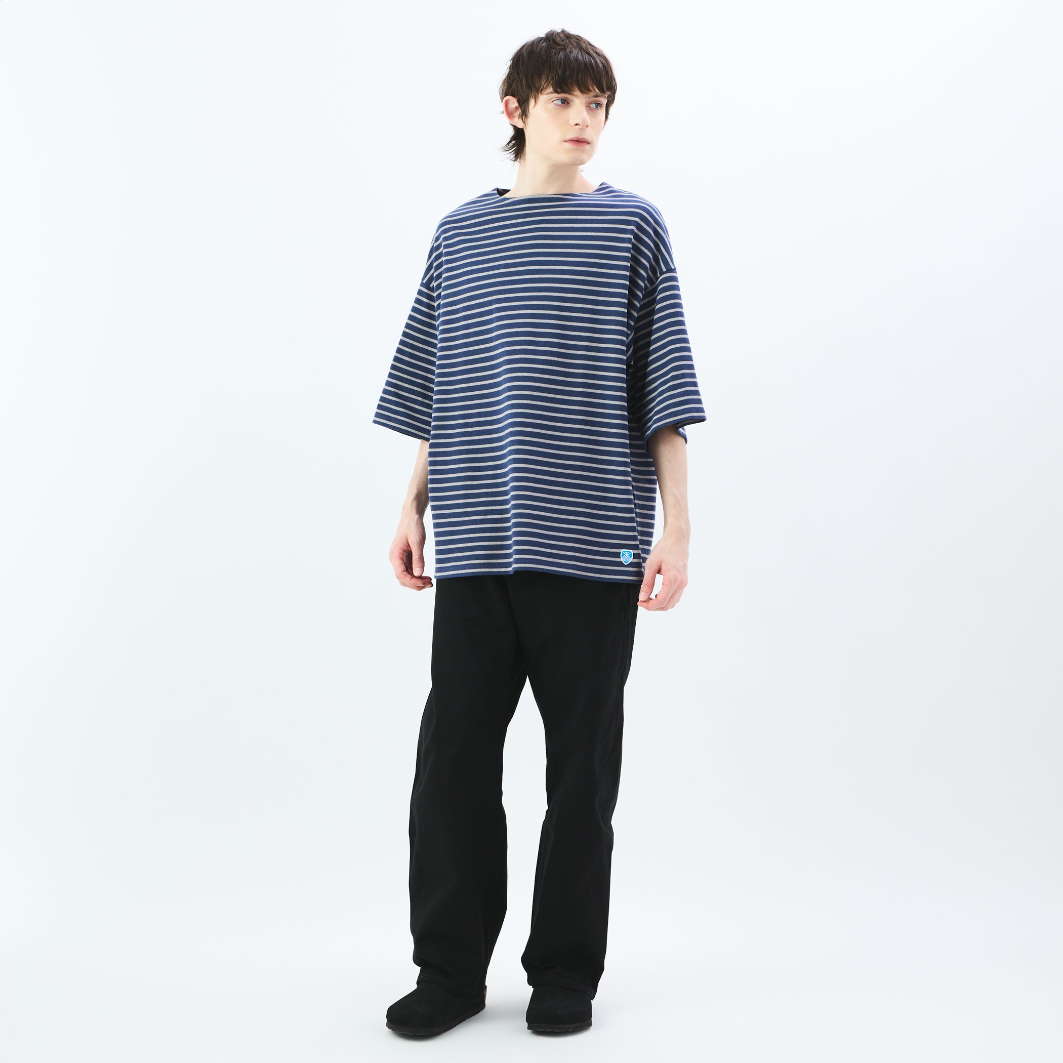 Men's Cotton Lourd Half Sleeve Pullover Narrow Stripe